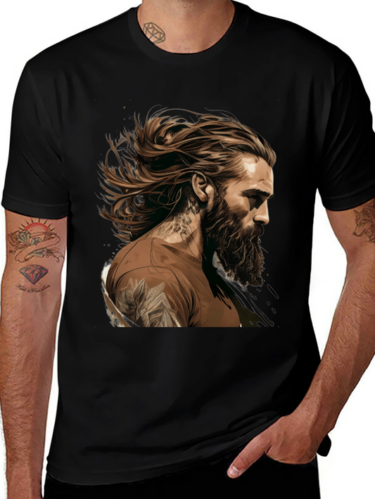 Bearded Man Graphic Tee - Black Casual Shirt