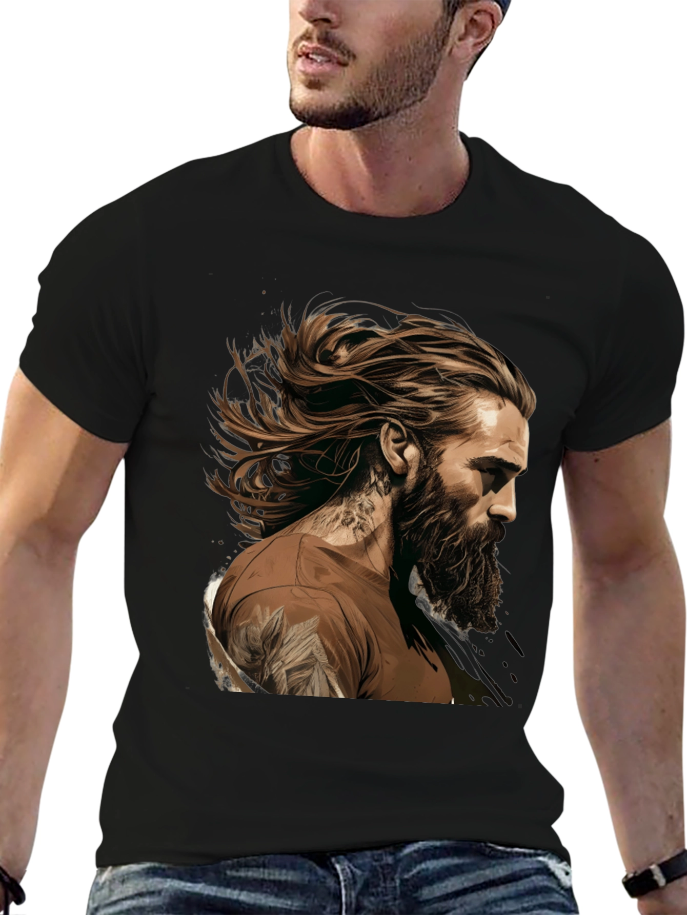 Bearded Man Graphic Tee - Black Casual Shirt