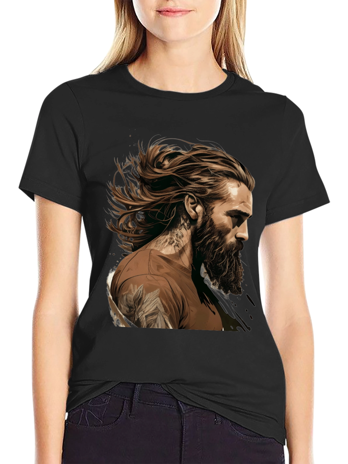 Bearded Man Graphic Tee - Black Casual Shirt