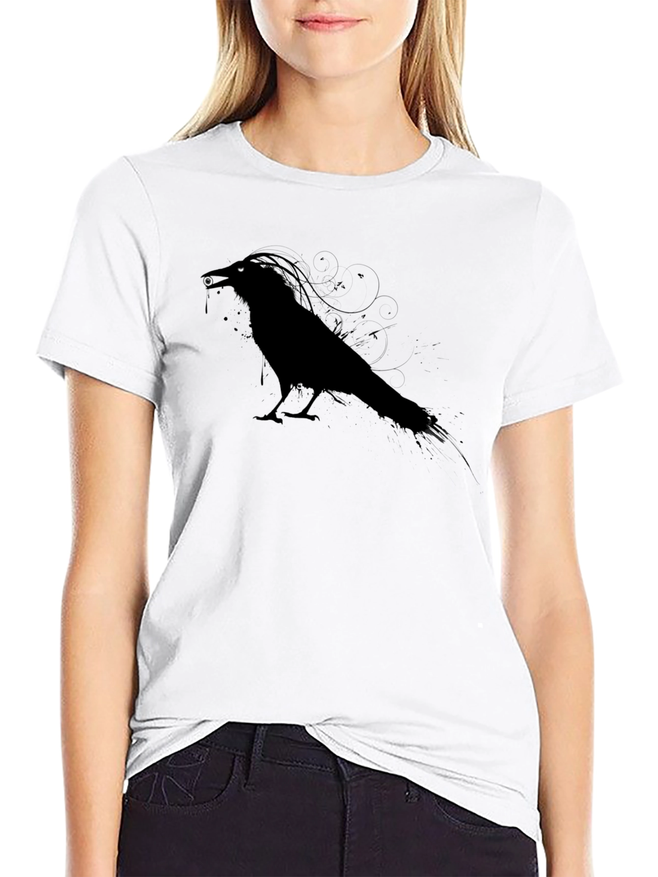Mens Crow Graphic Tee - Black Unique Design