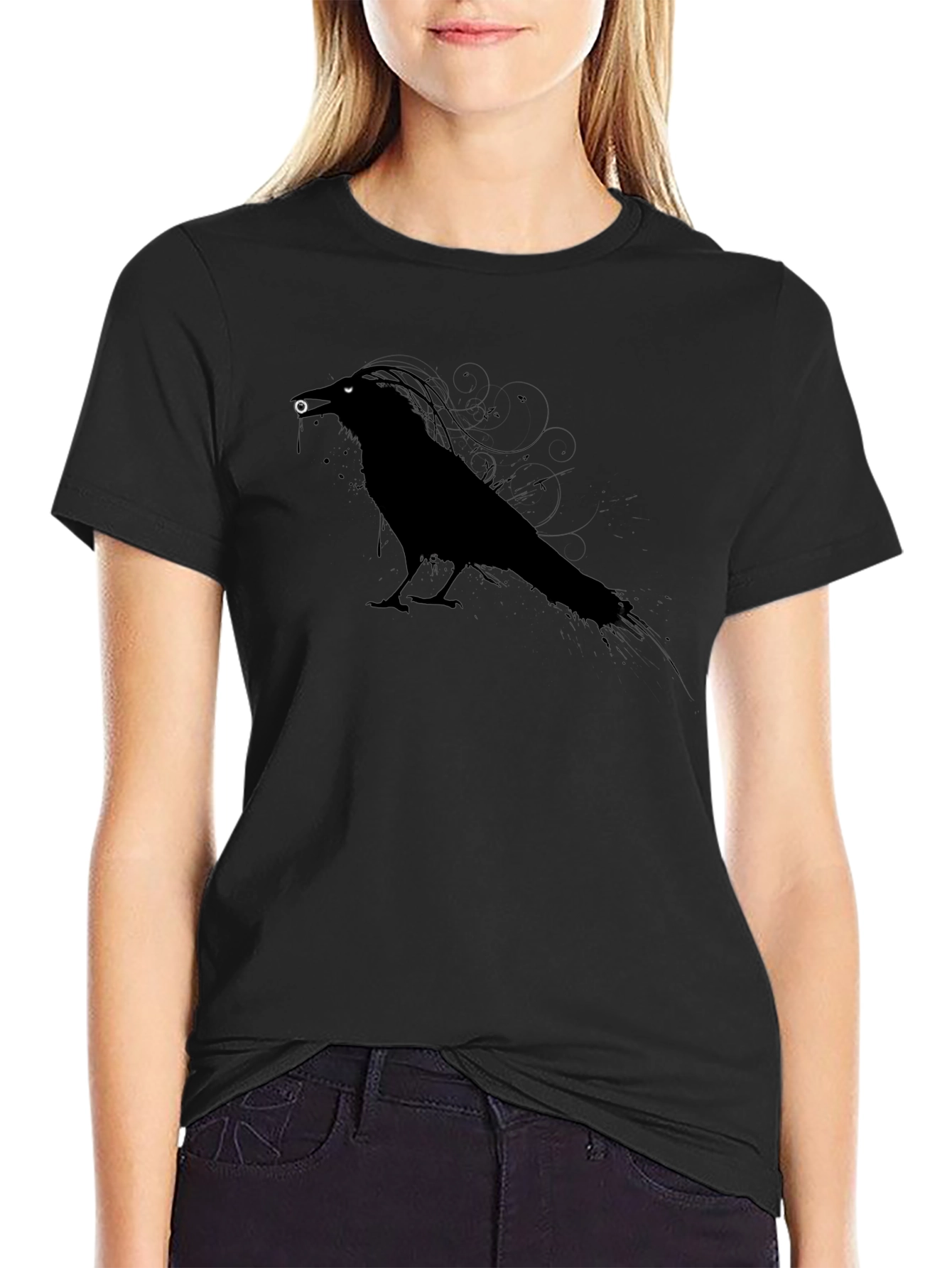 Mens Crow Graphic Tee - Black Unique Design