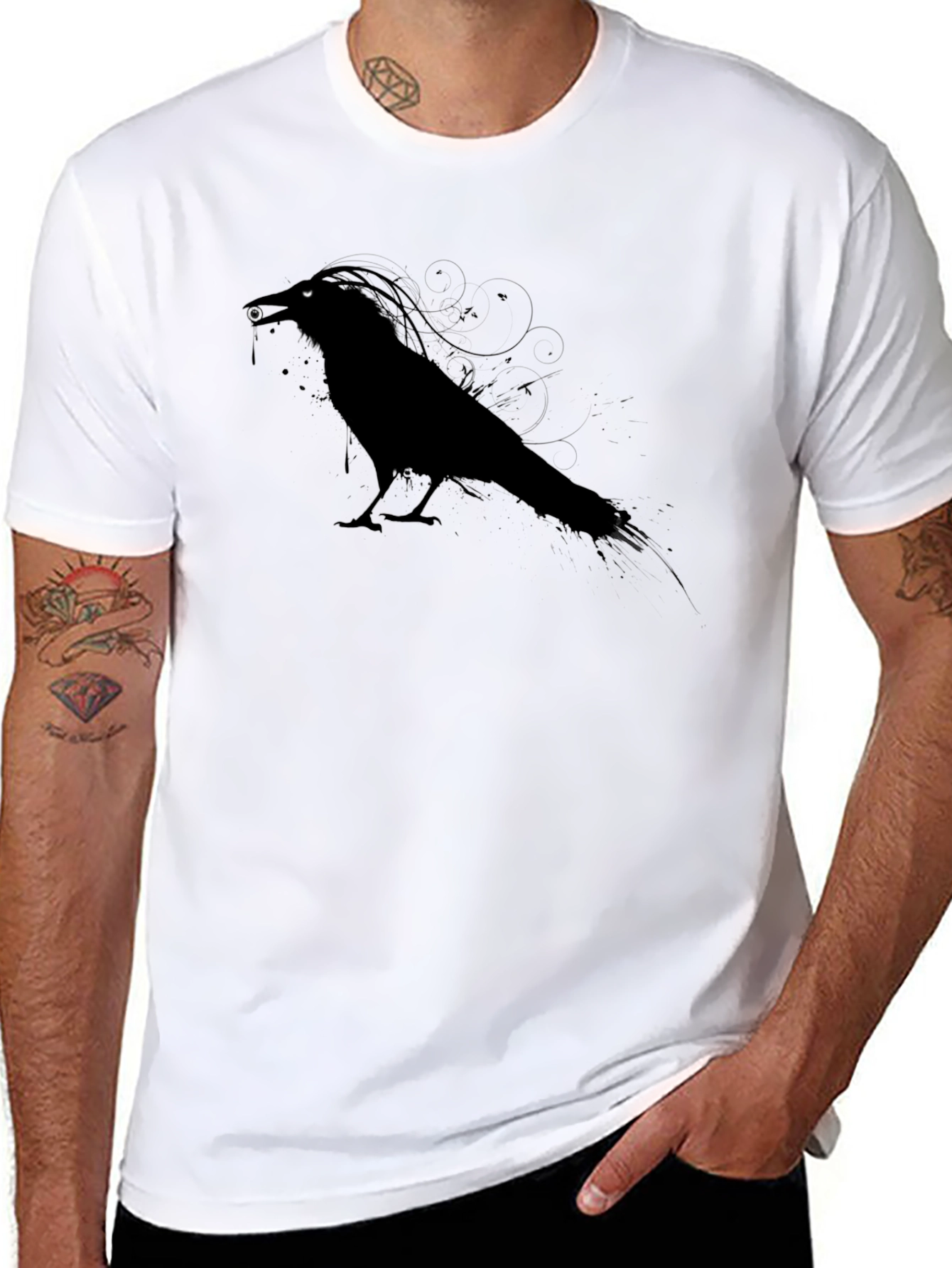 Mens Crow Graphic Tee - Black Unique Design