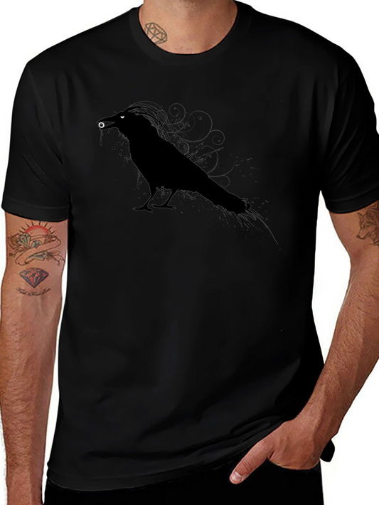 Mens Crow Graphic Tee - Black Unique Design