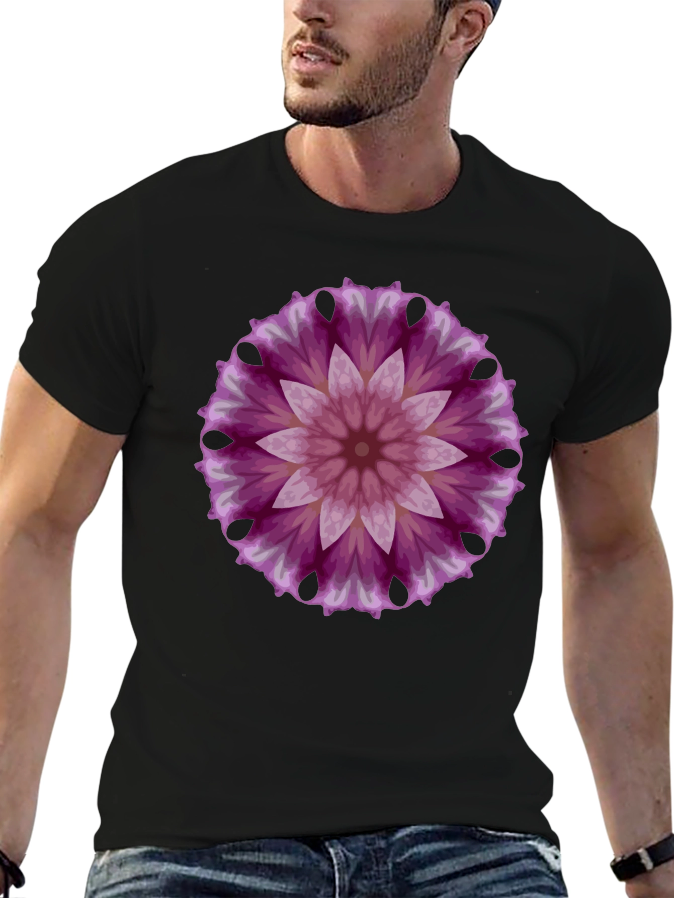 Floral Mandala Graphic Tee - Black Cotton