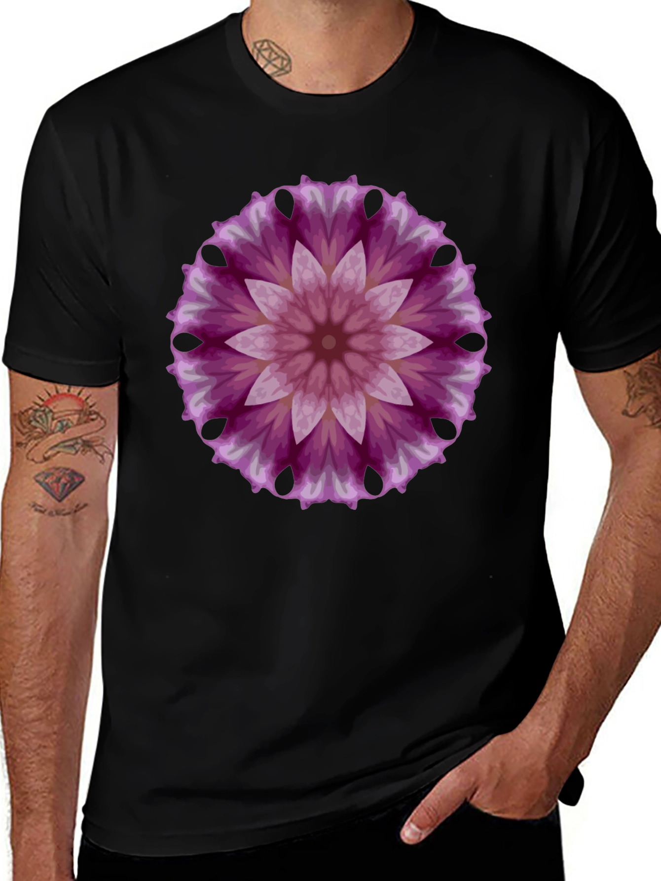 Floral Mandala Graphic Tee - Black Cotton