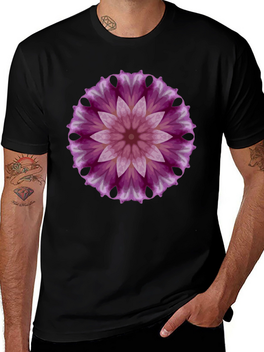 Floral Mandala Graphic Tee - Black Cotton