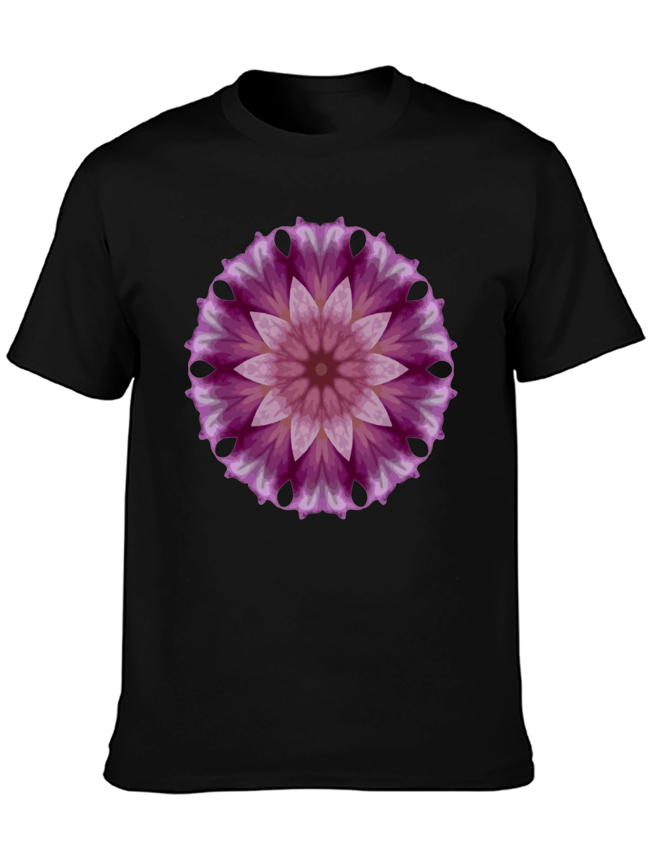 Floral Mandala Graphic Tee - Black Cotton