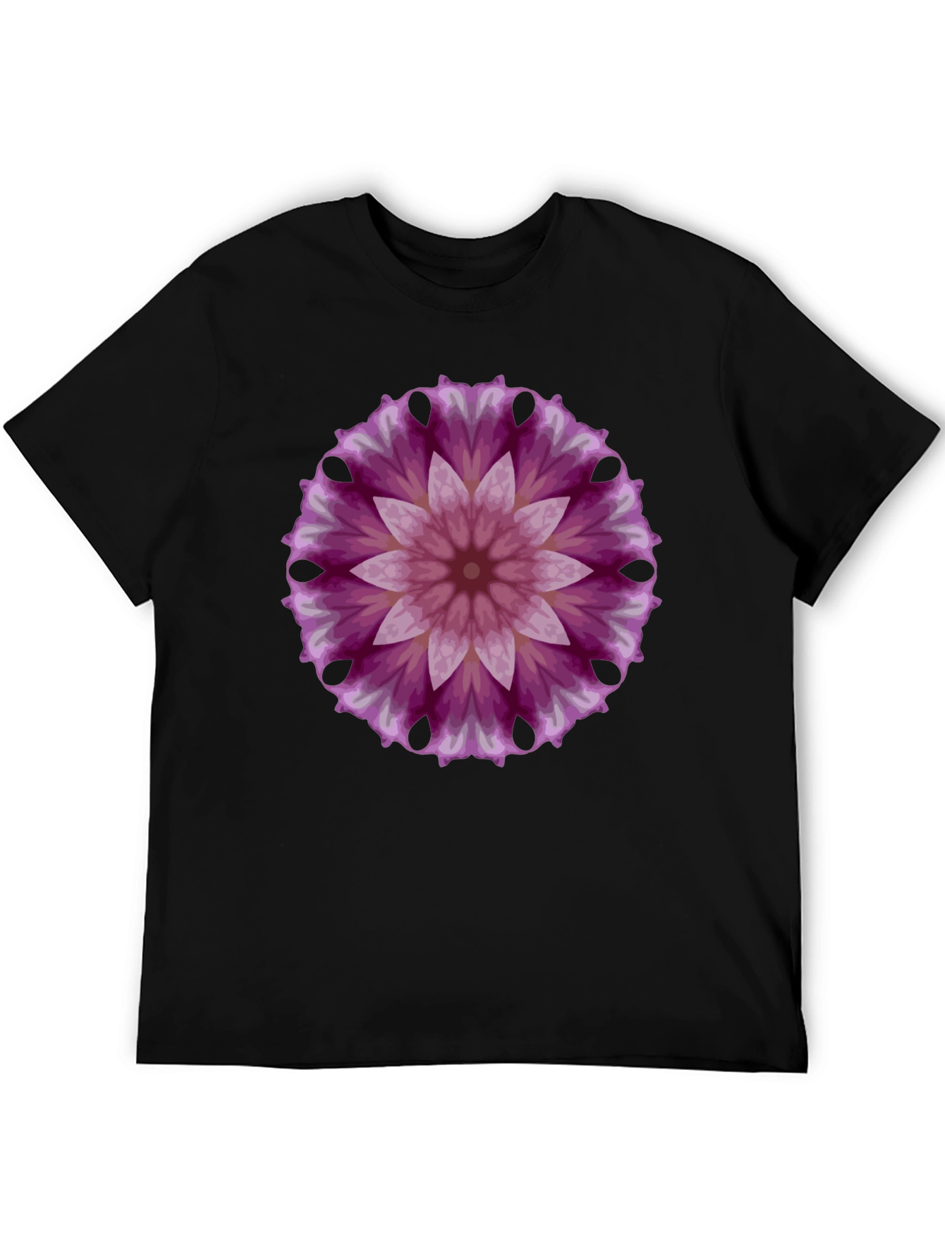 Floral Mandala Graphic Tee - Black Cotton