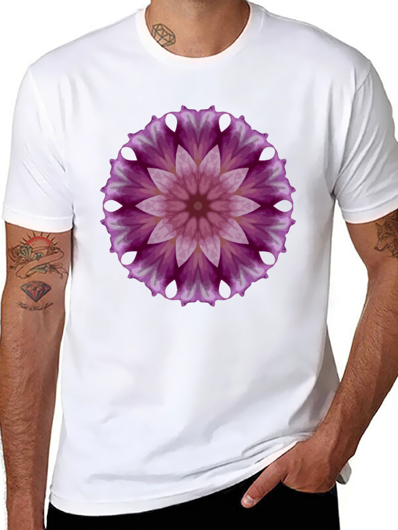 Floral Mandala Graphic Tee - Black Cotton