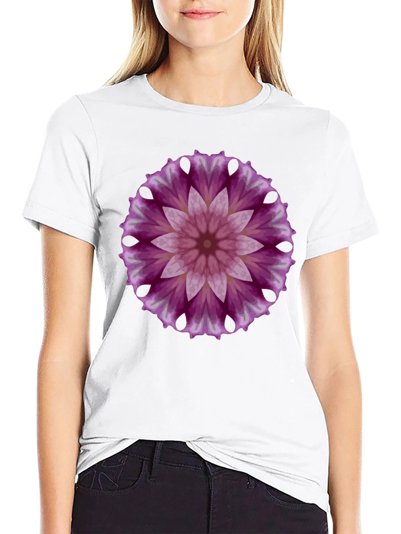 Floral Mandala Graphic Tee - Black Cotton