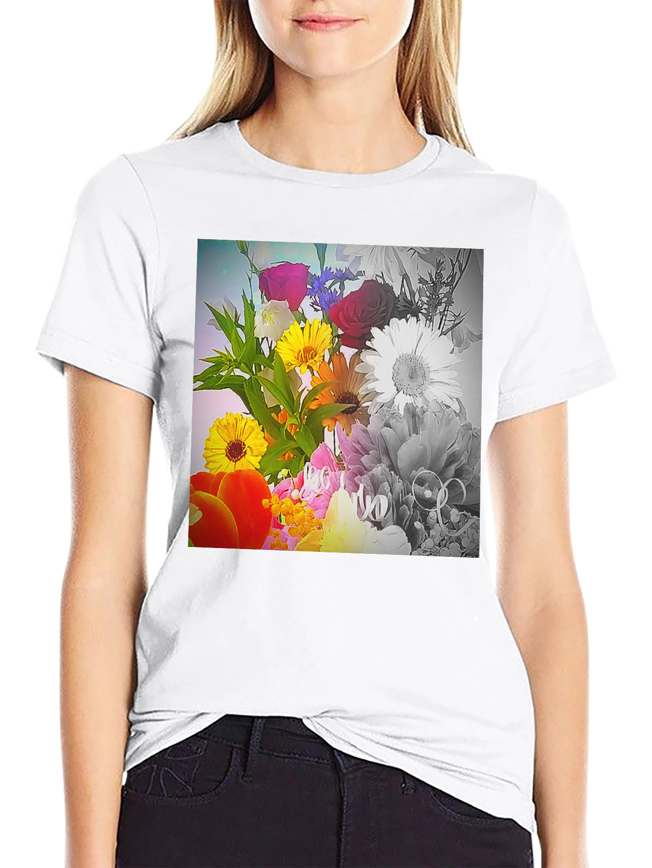 Floral Bouquet Graphic T-Shirt - Vivid Print Tee