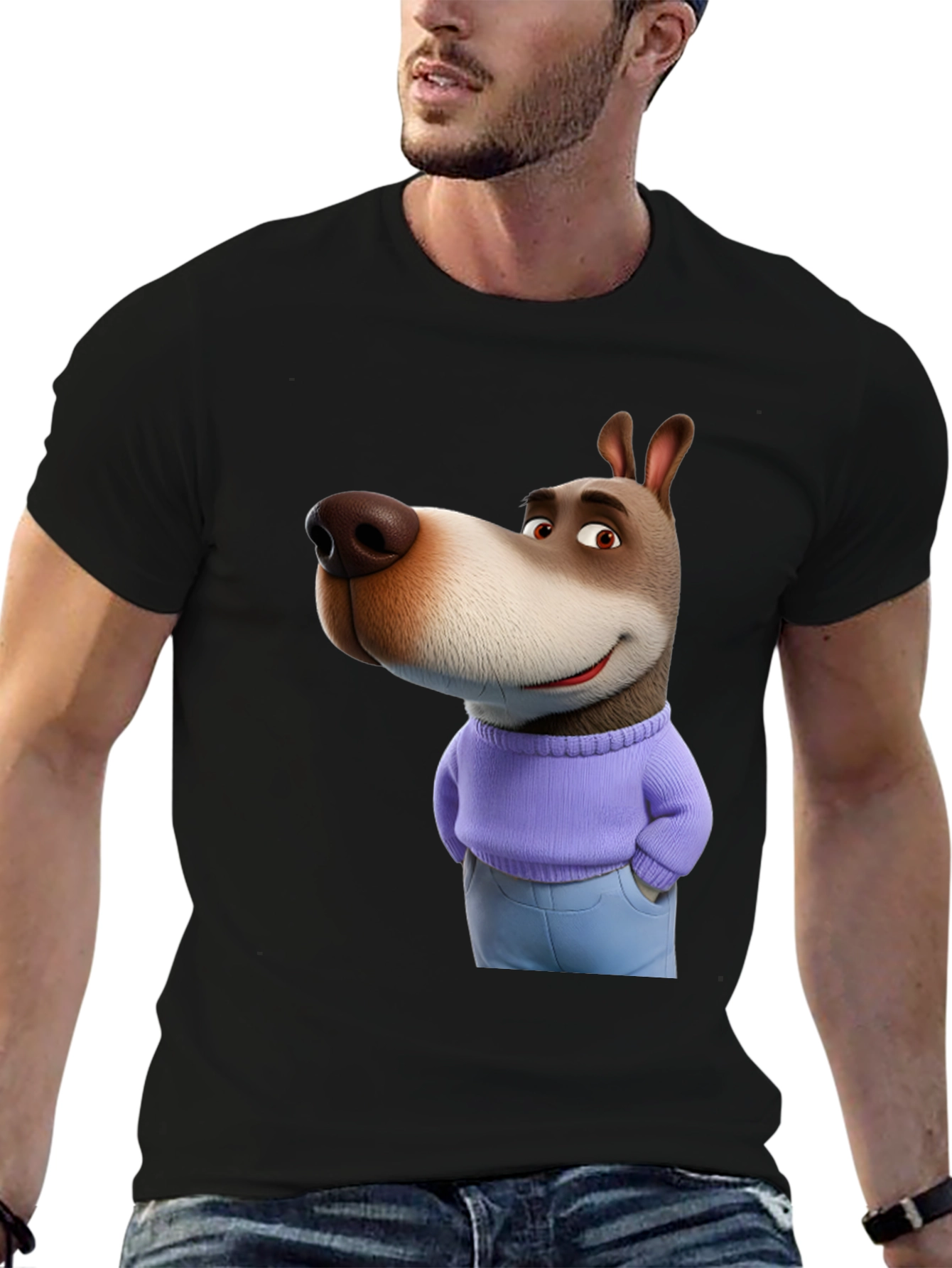 Cartoon Dog Graphic Tee - Novelty T-Shirt