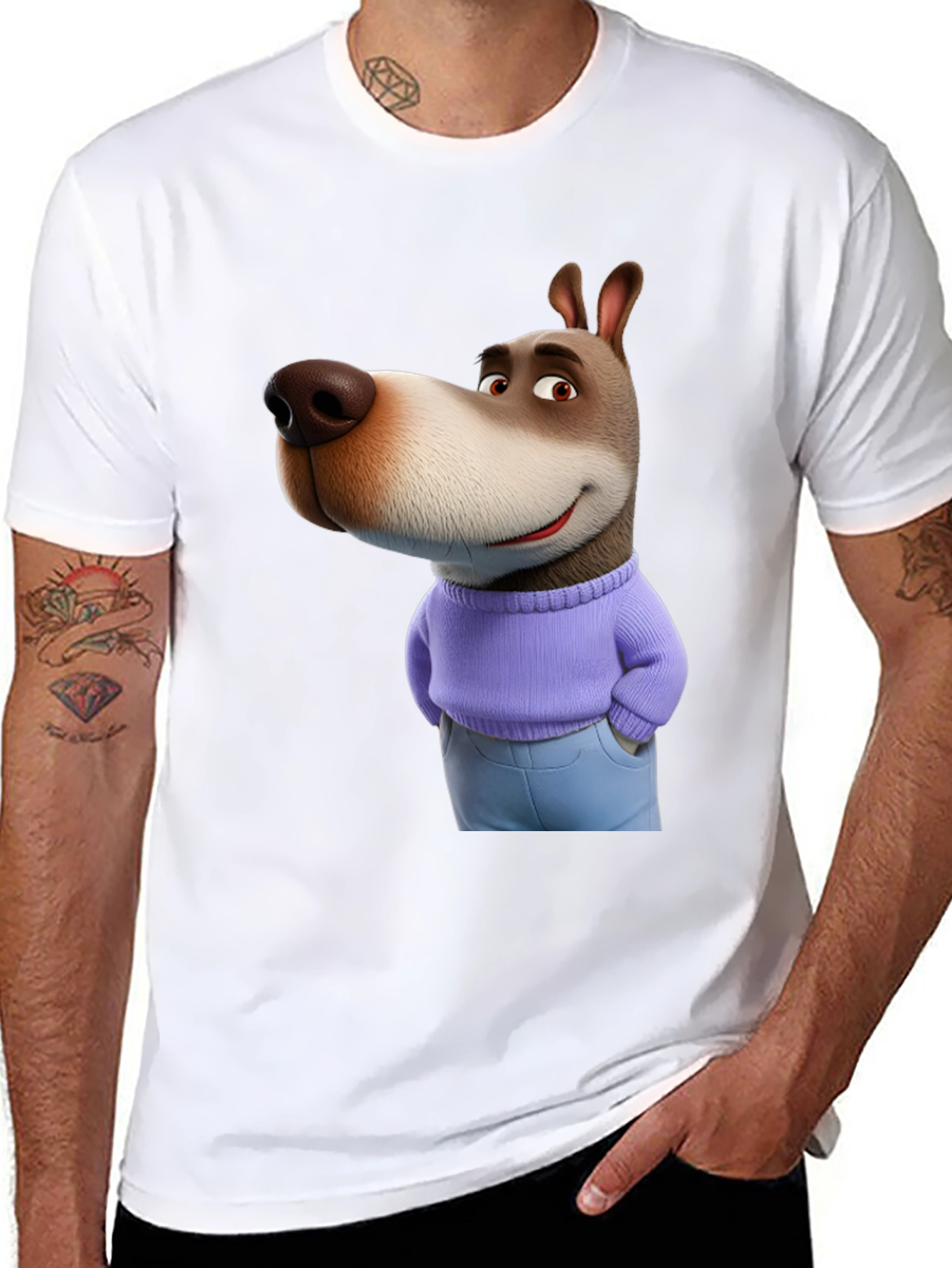 Cartoon Dog Graphic Tee - Novelty T-Shirt