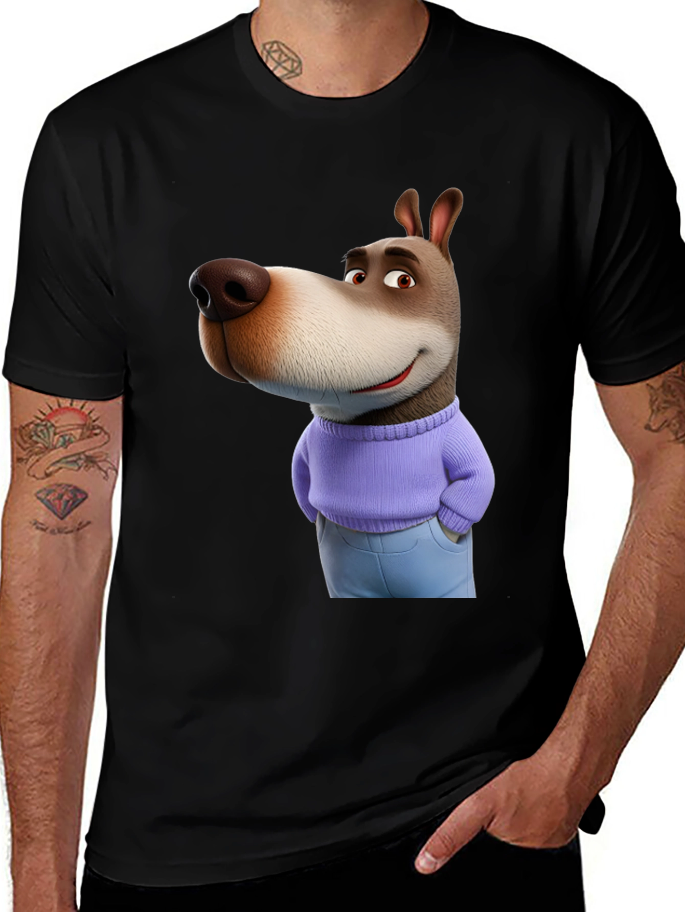 Cartoon Dog Graphic Tee - Novelty T-Shirt