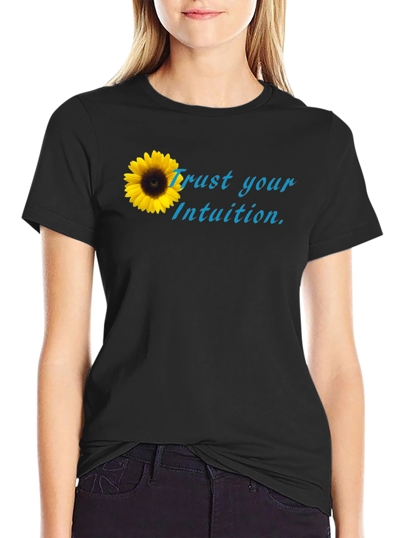 Trust Your Intuition Sunflower Black Tee