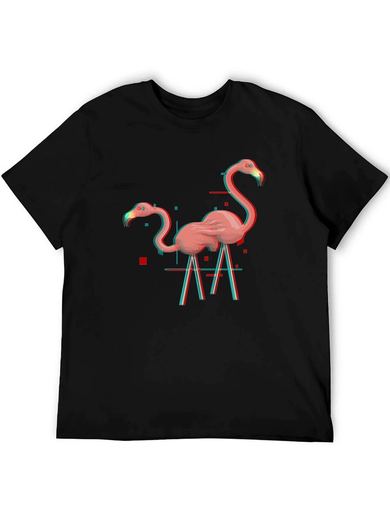 Flamingo Glitch Graphic Tee - Black