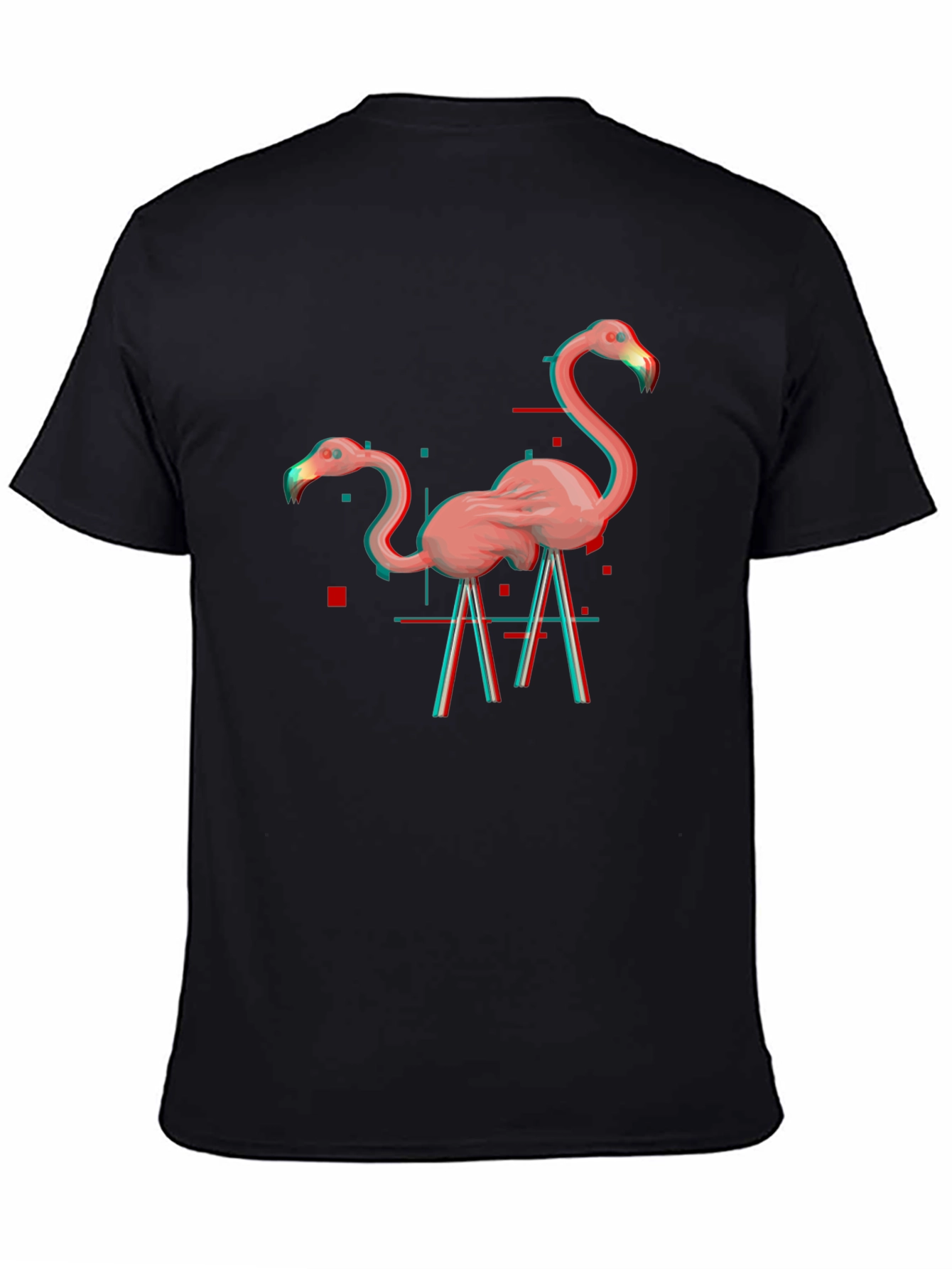 Flamingo Glitch Graphic Tee - Black