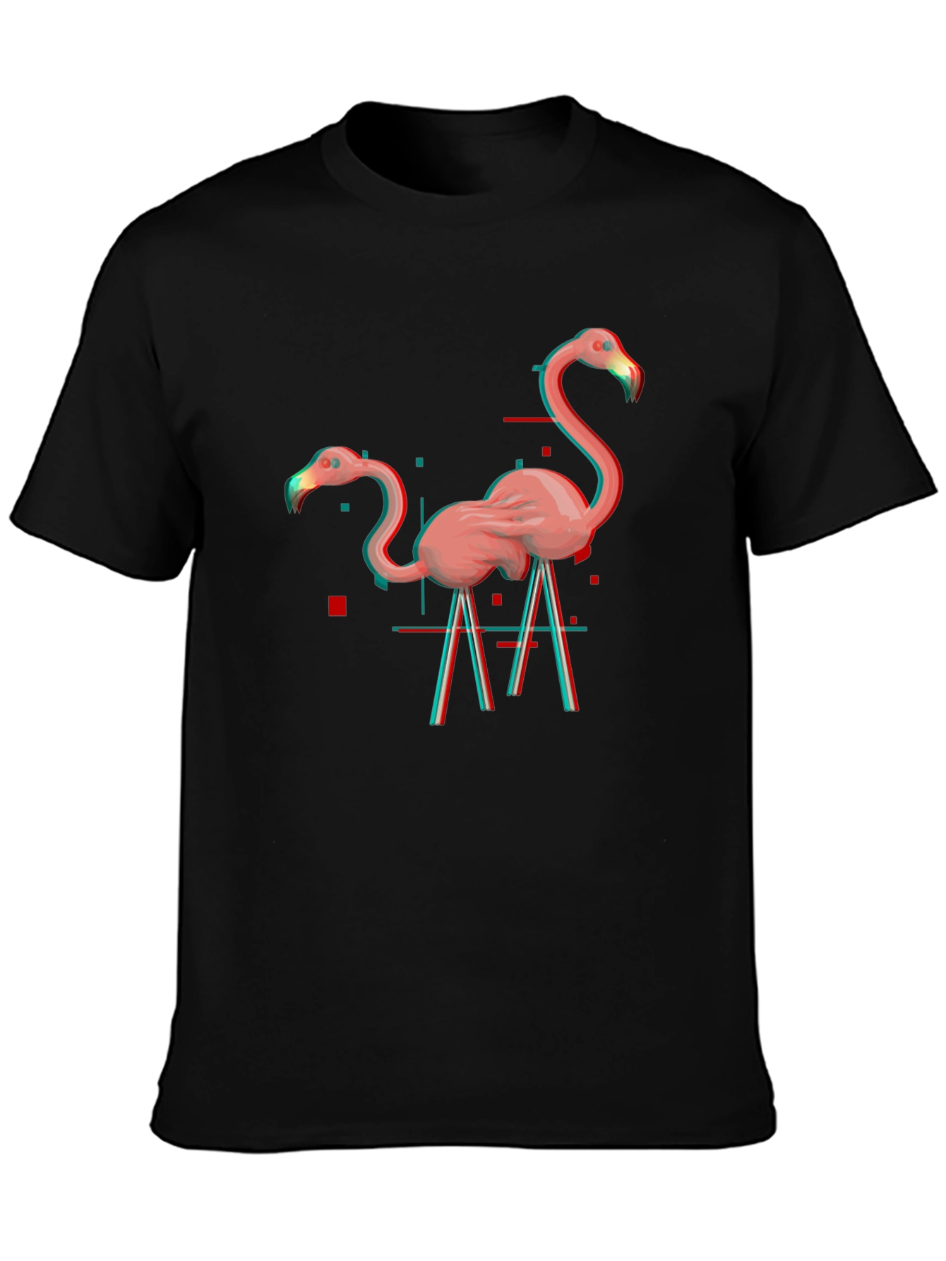 Flamingo Glitch Graphic Tee - Black