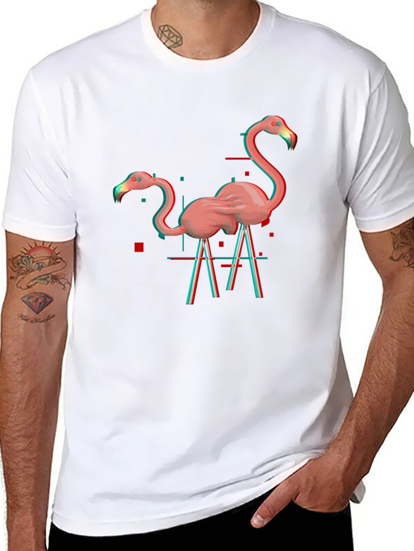 Flamingo Glitch Graphic Tee - Black