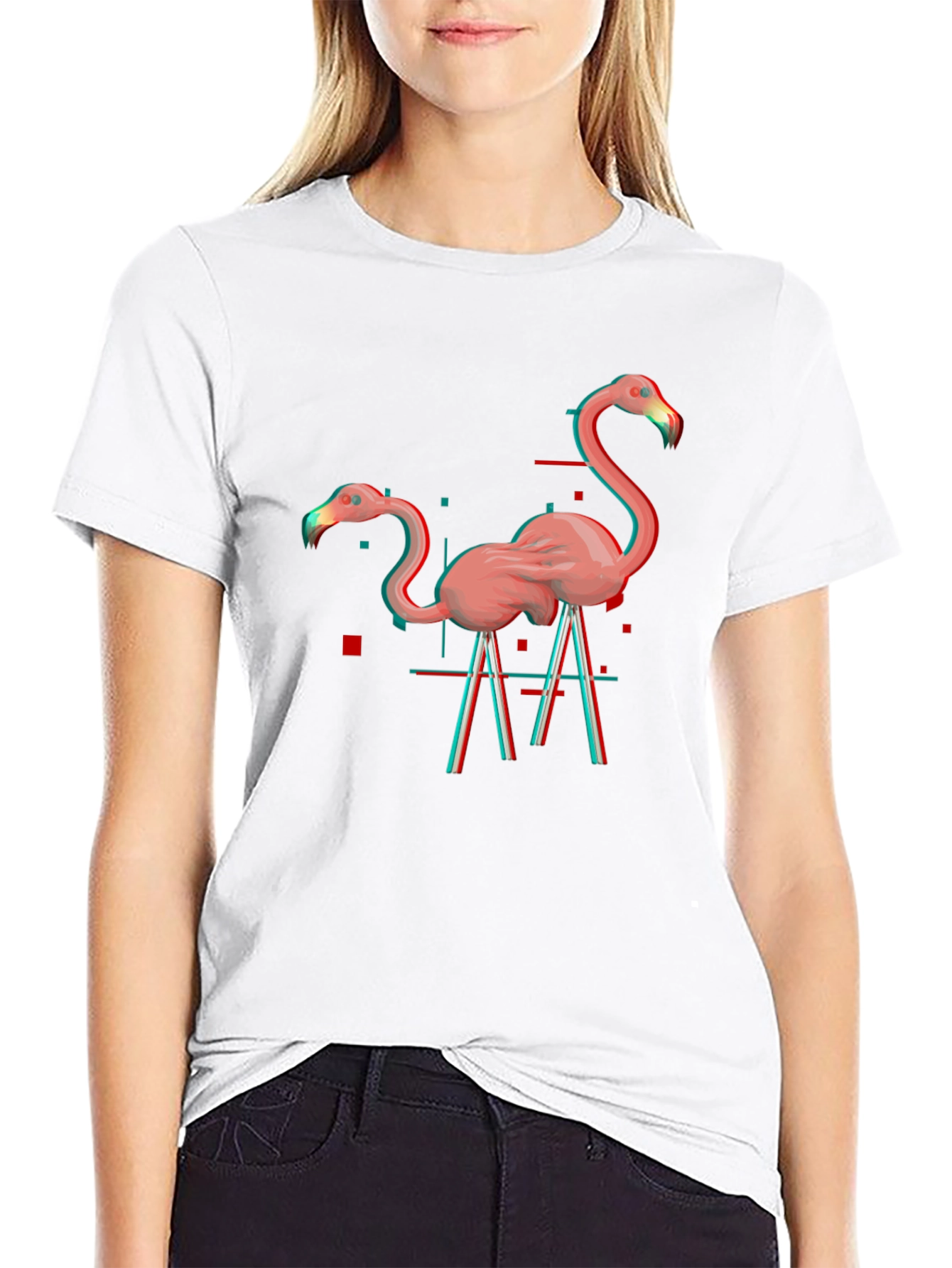 Flamingo Glitch Graphic Tee - Black