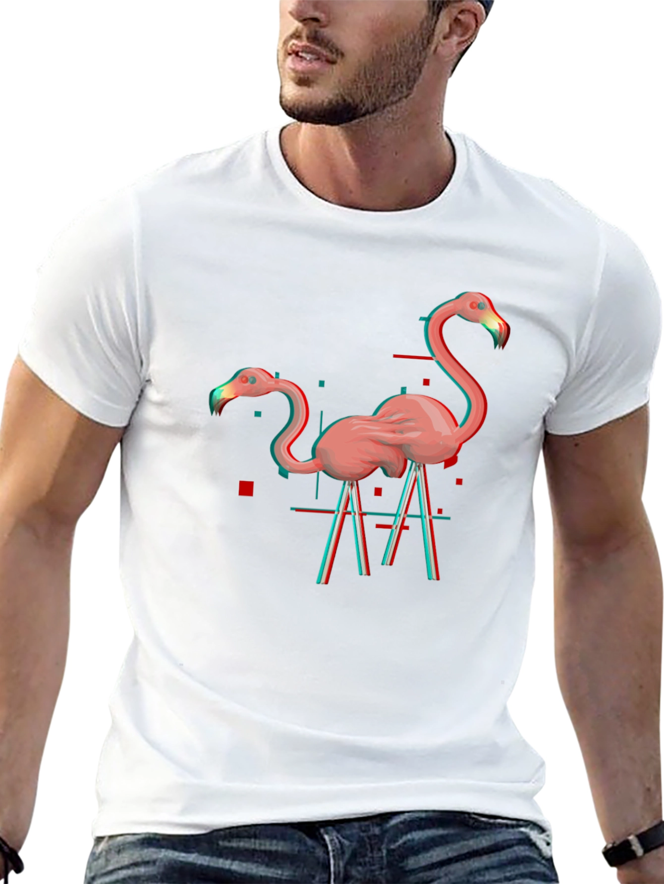Flamingo Glitch Graphic Tee - Black