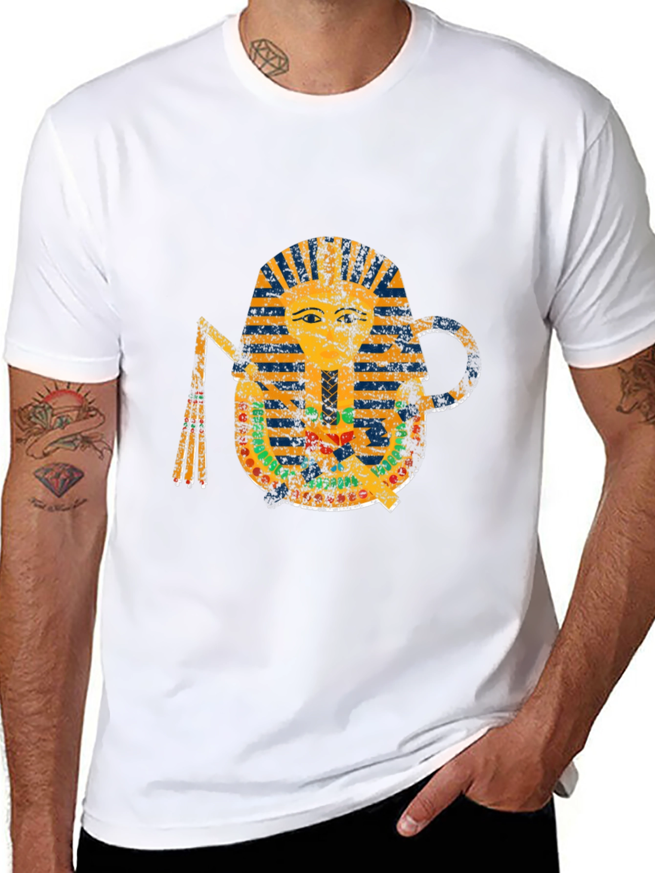 Distressed Pharaoh Graphic Tee - Egyptian King
