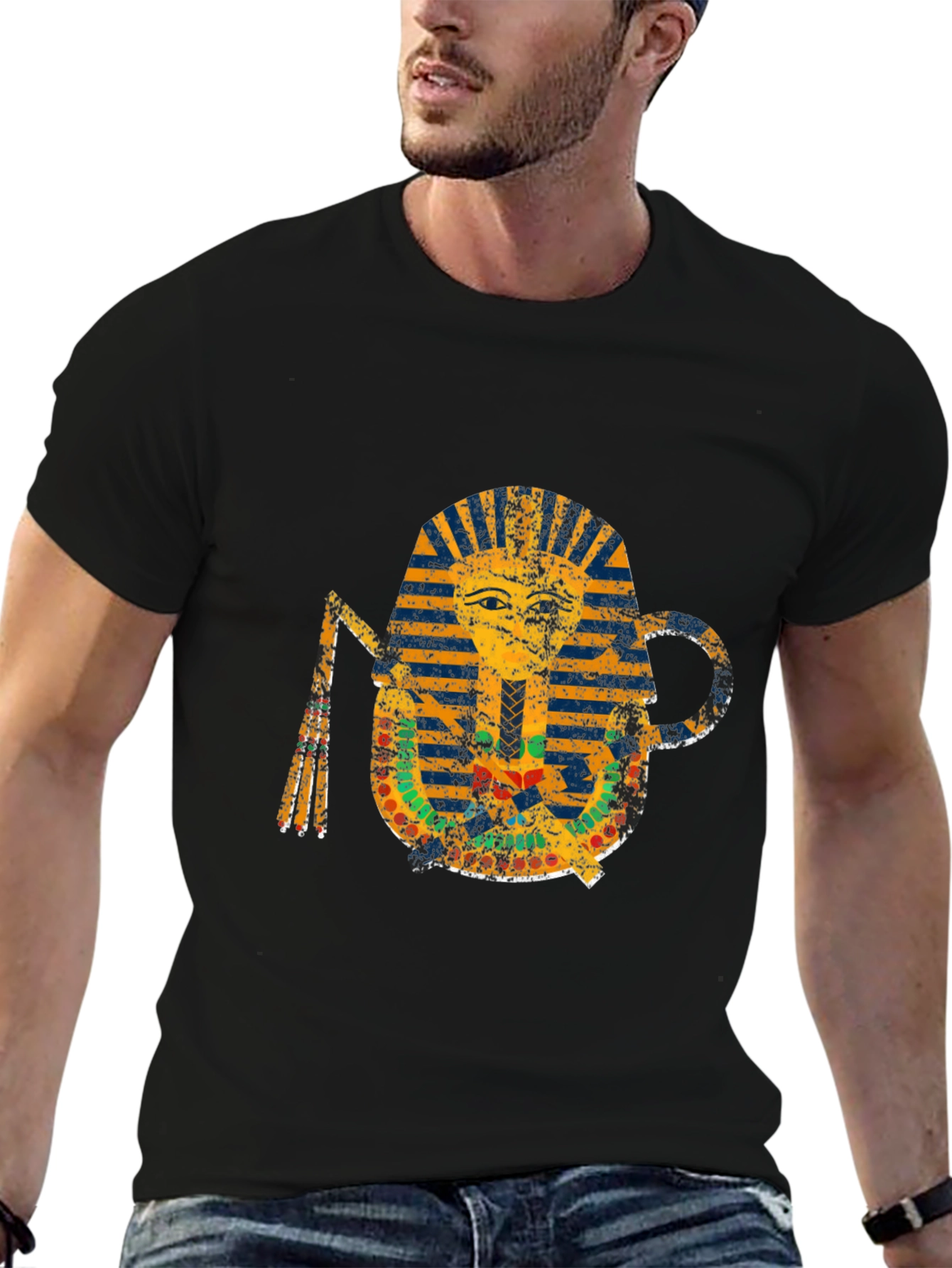 Distressed Pharaoh Graphic Tee - Egyptian King