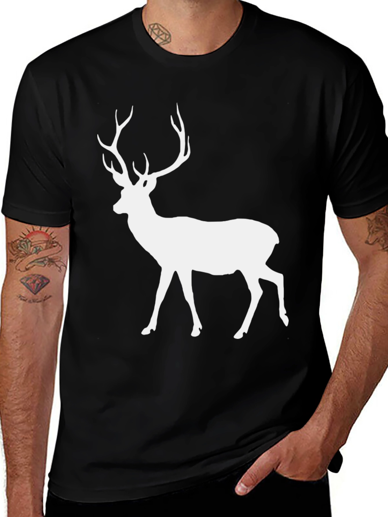 Deer Graphic Tee - Black Cotton