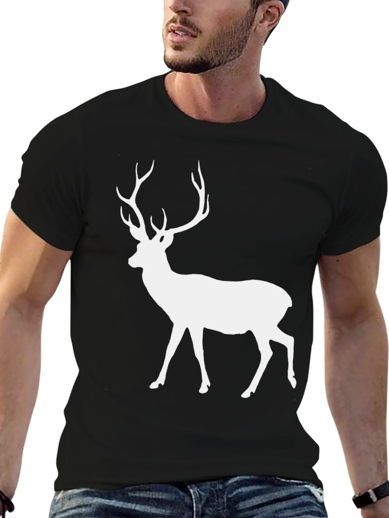 Deer Graphic Tee - Black Cotton