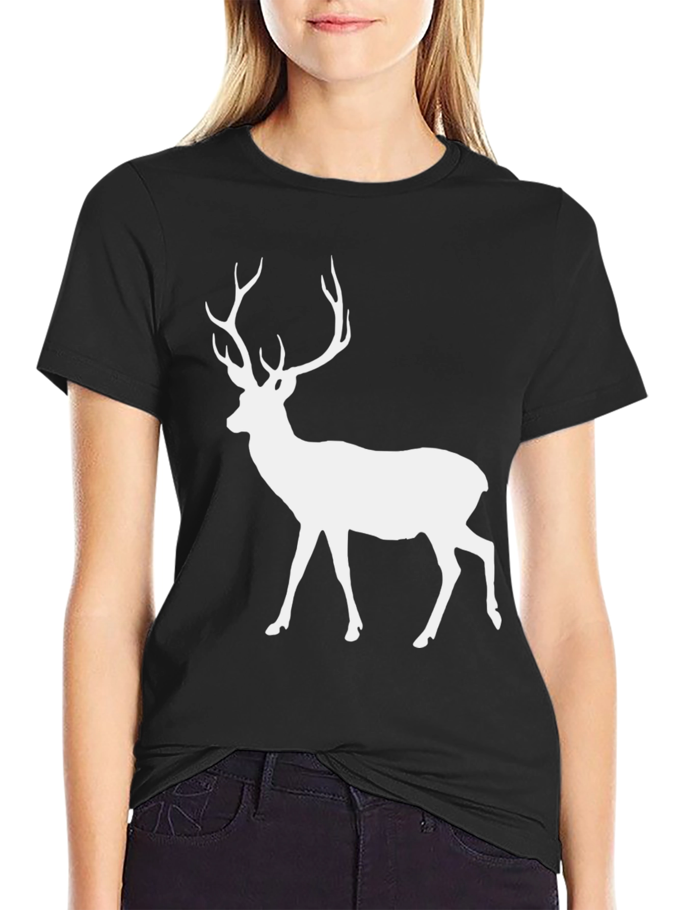 Deer Graphic Tee - Black Cotton