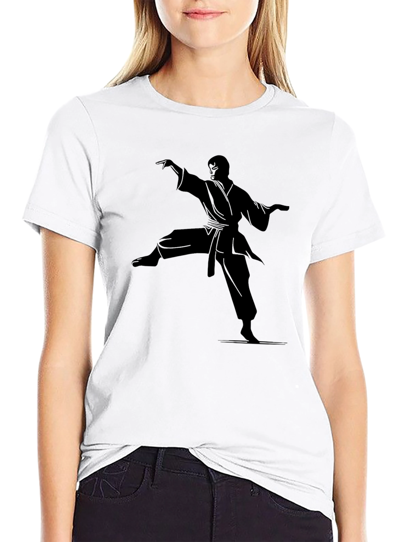Black Karate Silhouette Graphic Tee