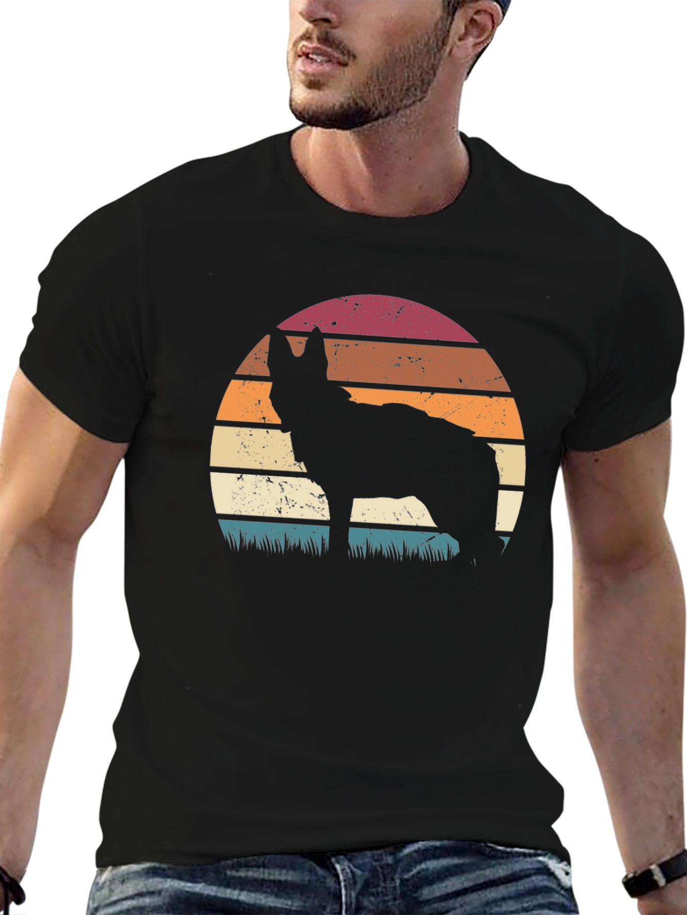 Retro Sunset Wolf Graphic Tee
