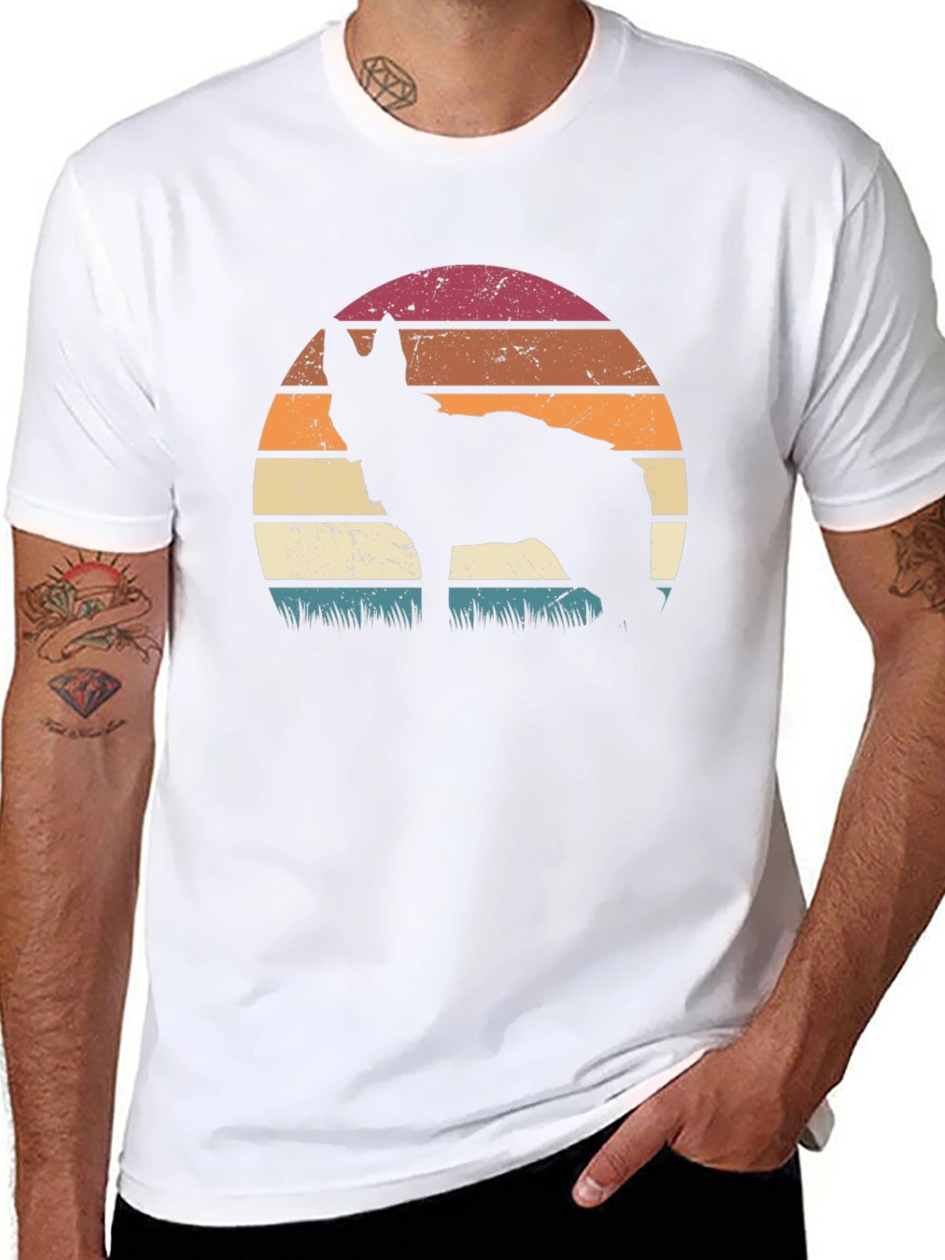 Retro Sunset Wolf Graphic Tee