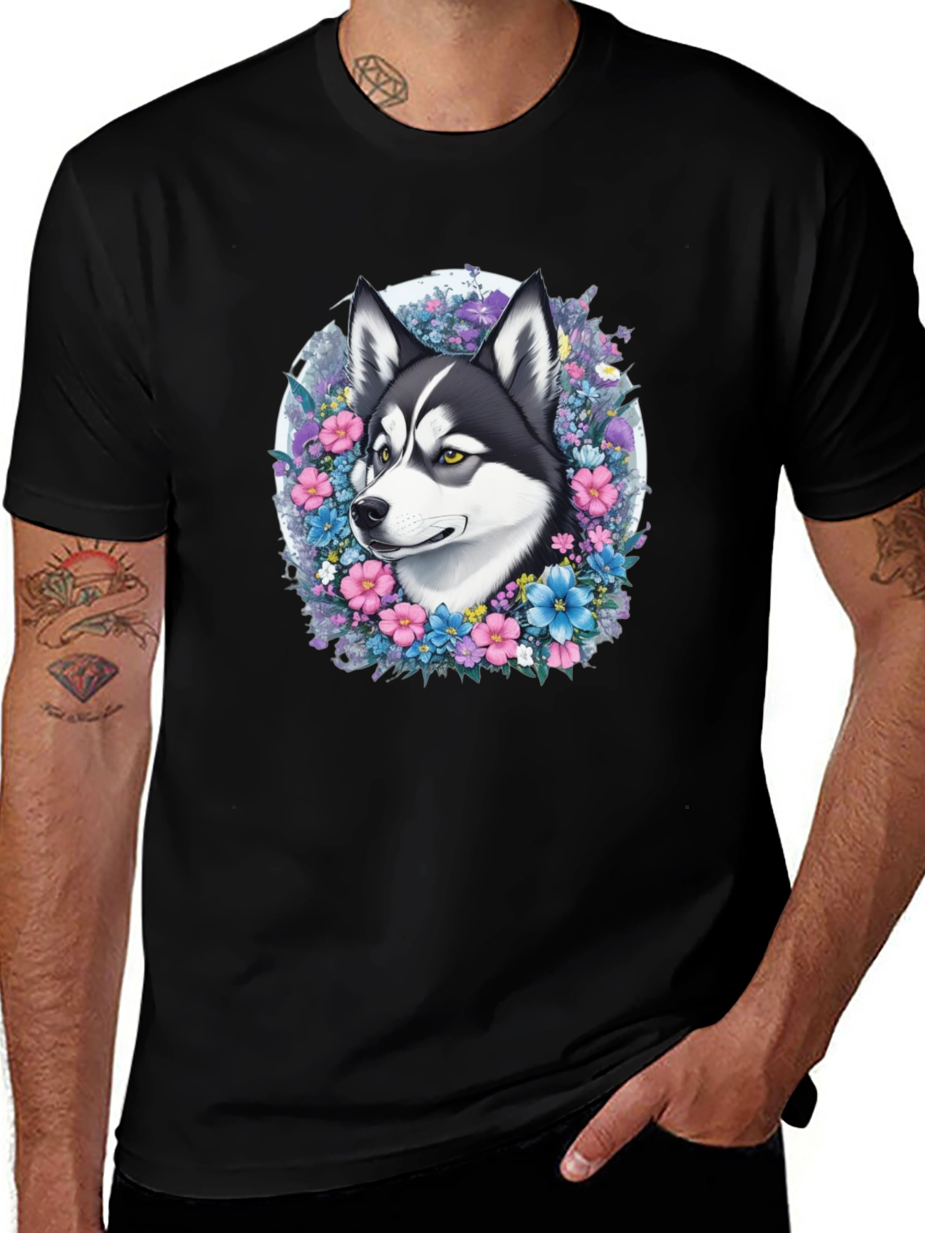 Husky Floral Wreath T-Shirt