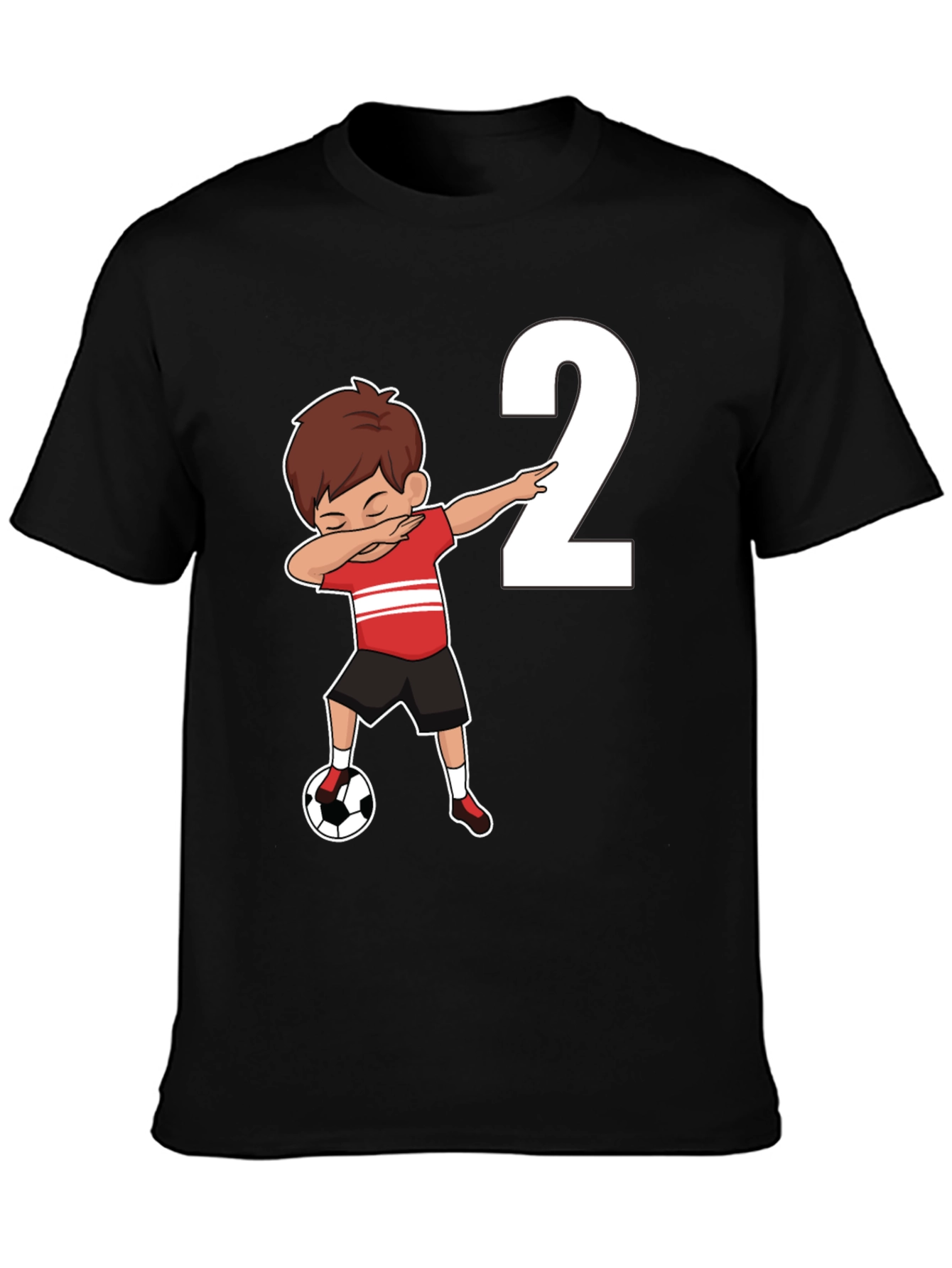 Boys Black Soccer Birthday T-Shirt - Number 2