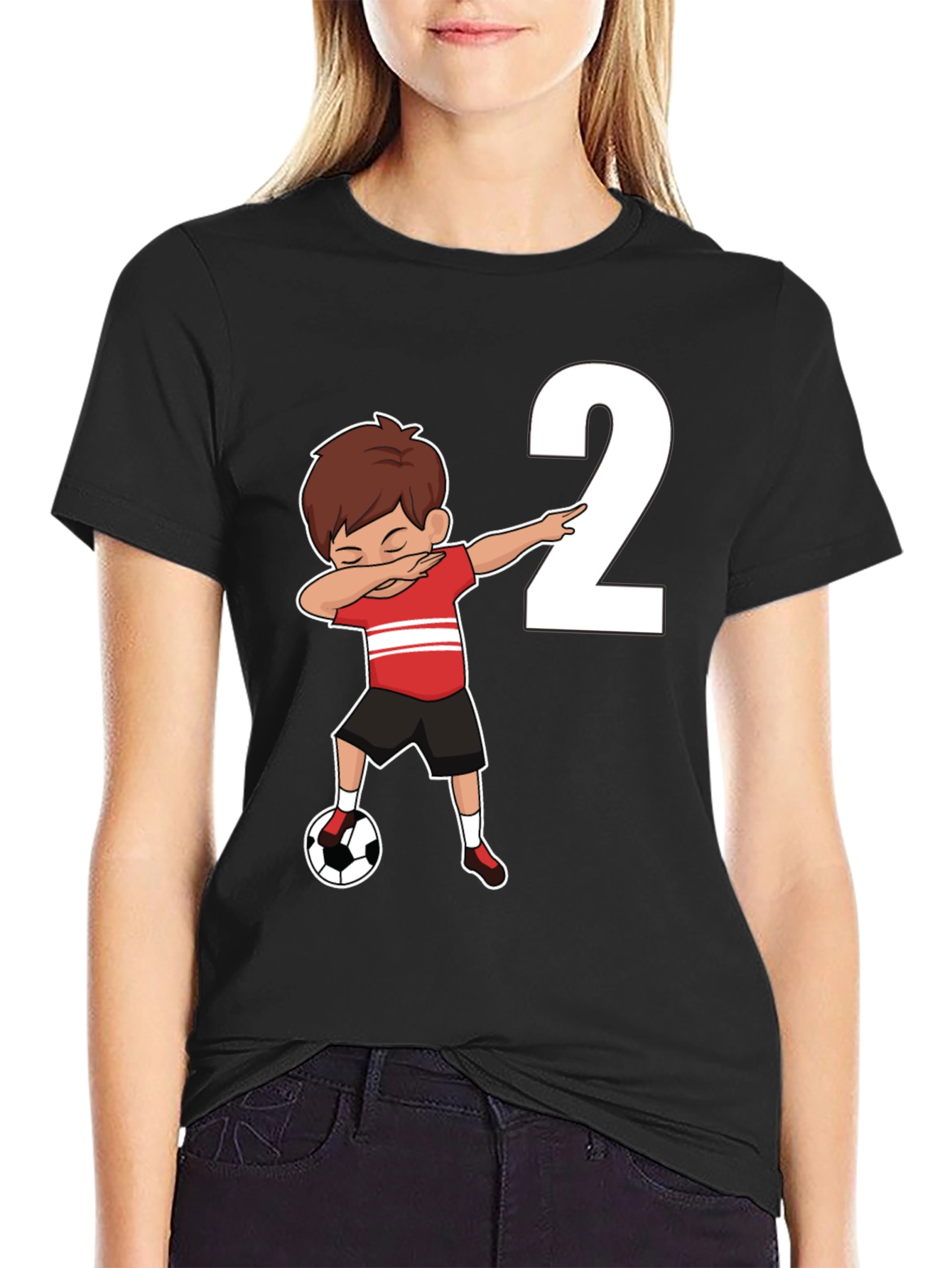 Boys Black Soccer Birthday T-Shirt - Number 2