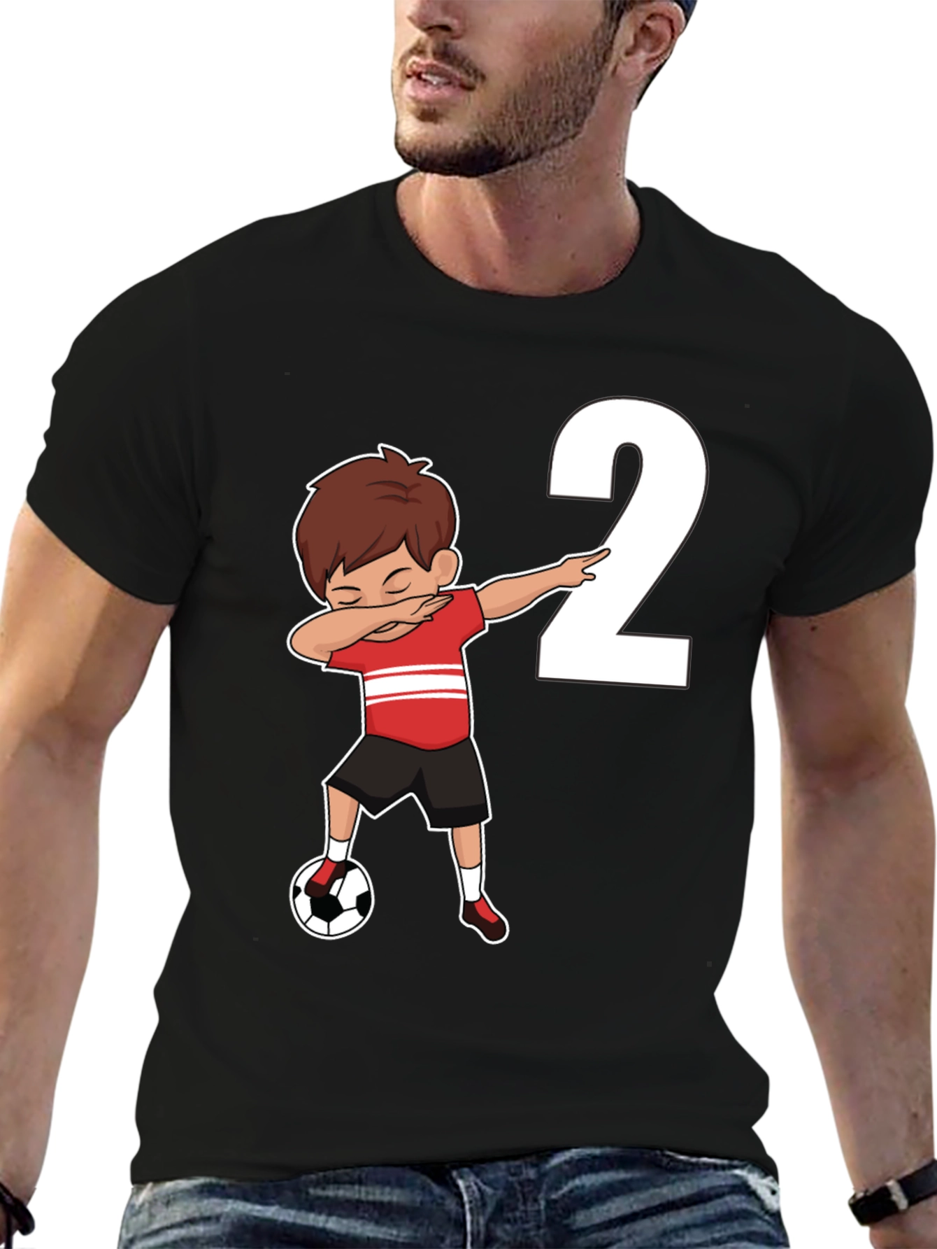 Boys Black Soccer Birthday T-Shirt - Number 2