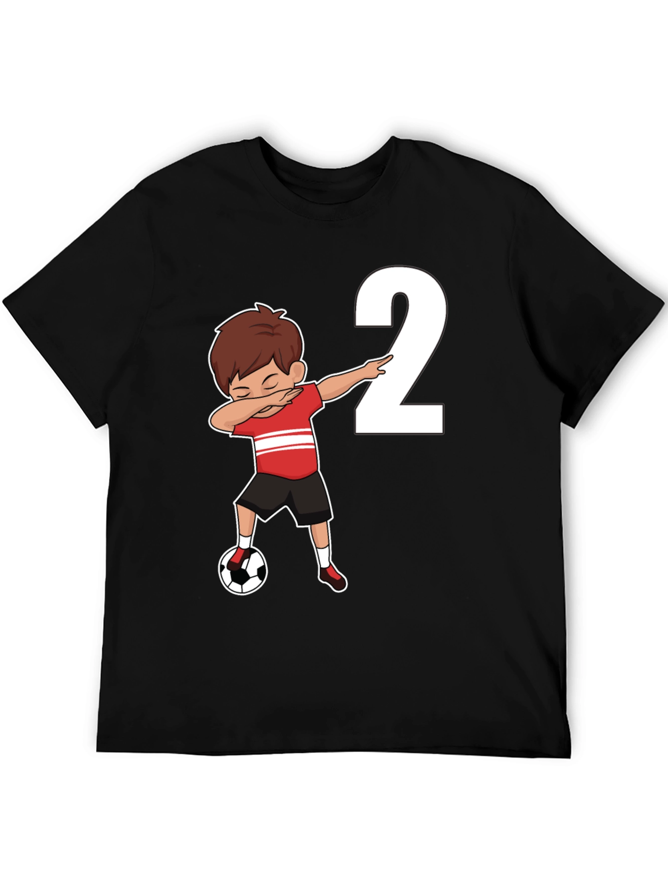 Boys Black Soccer Birthday T-Shirt - Number 2