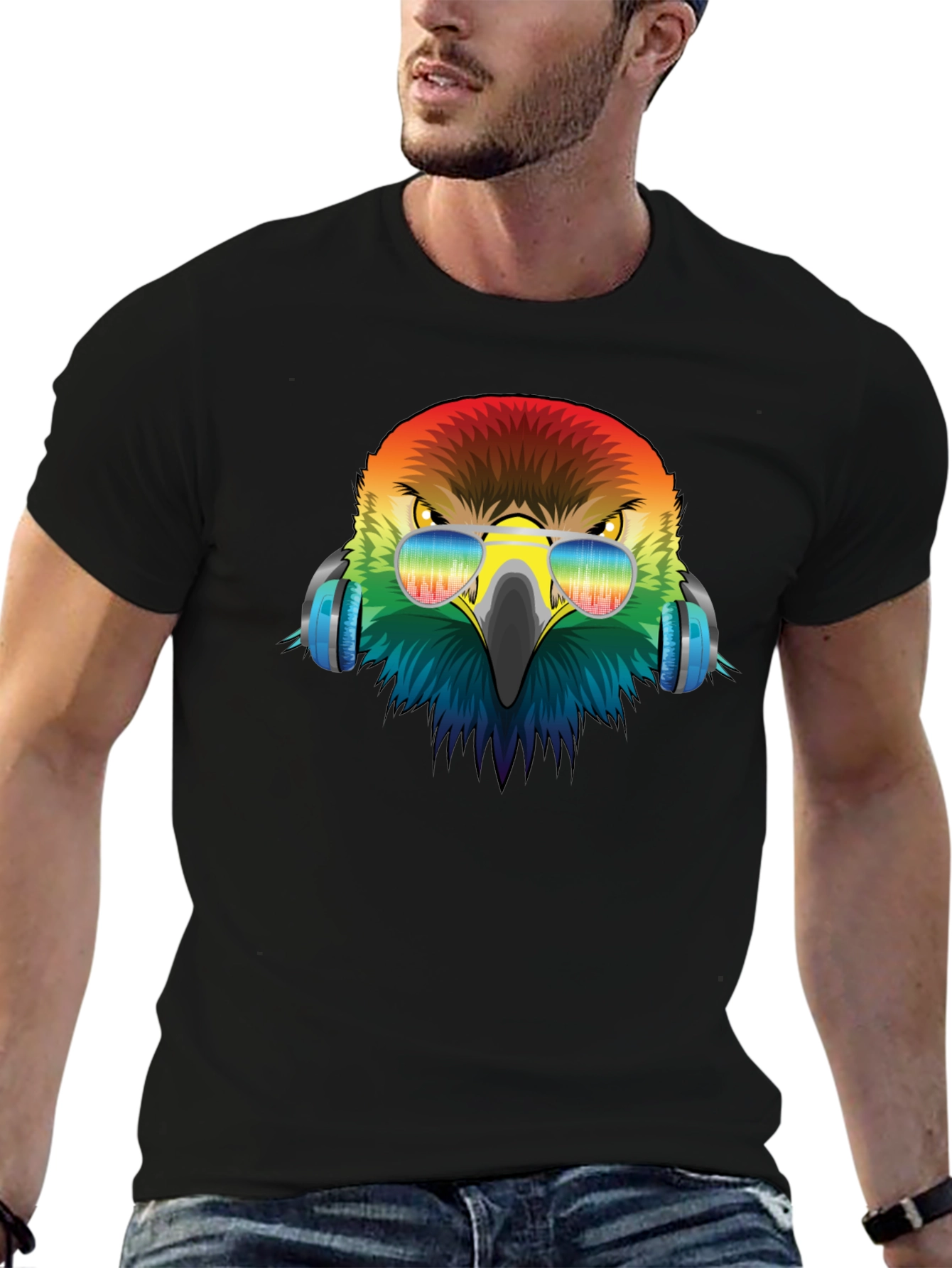 Cool Eagle Rainbow Headphones Graphic Tee