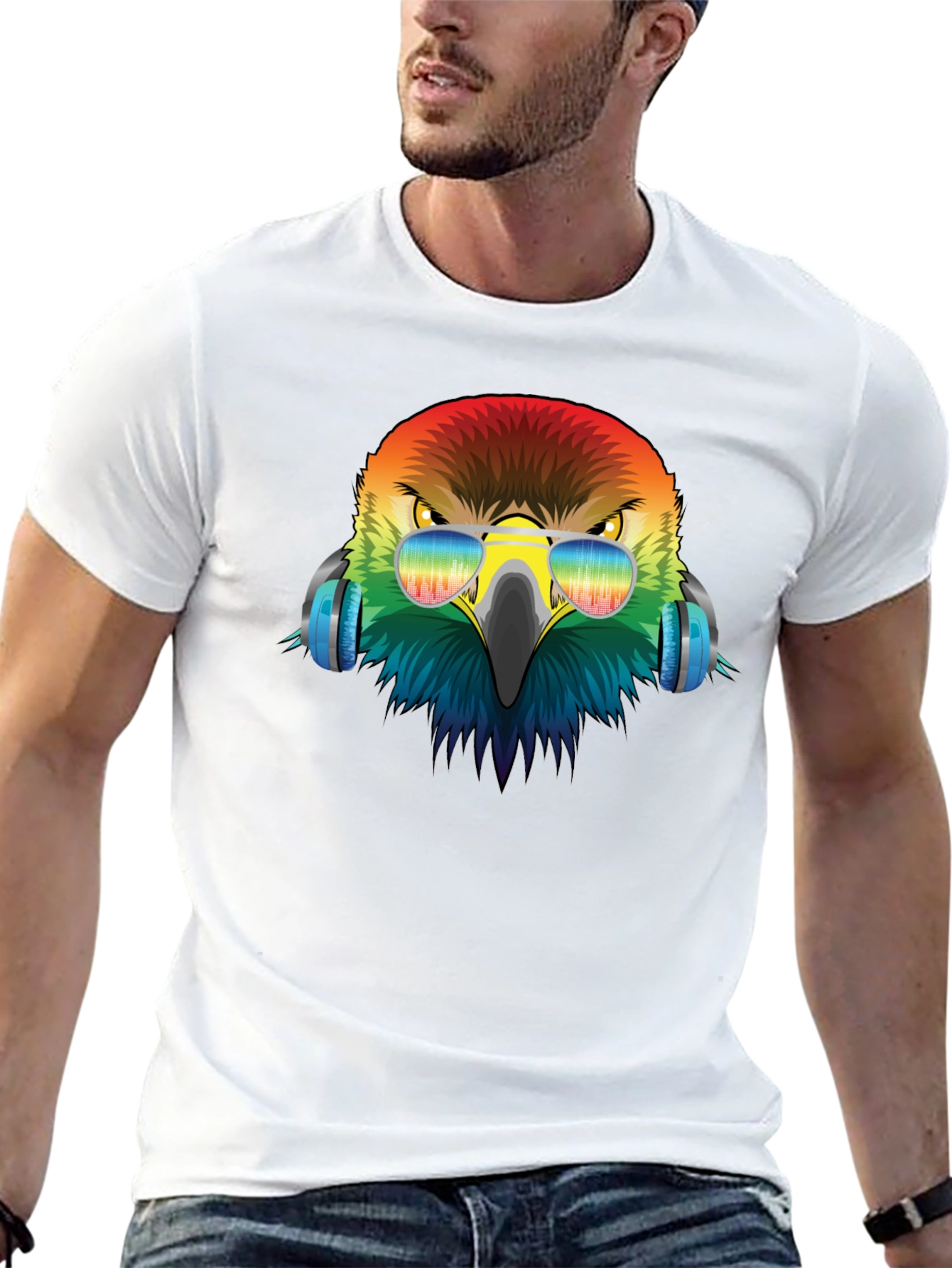 Cool Eagle Rainbow Headphones Graphic Tee