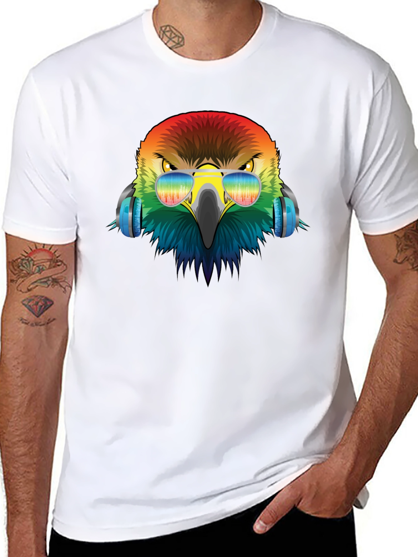 Cool Eagle Rainbow Headphones Graphic Tee