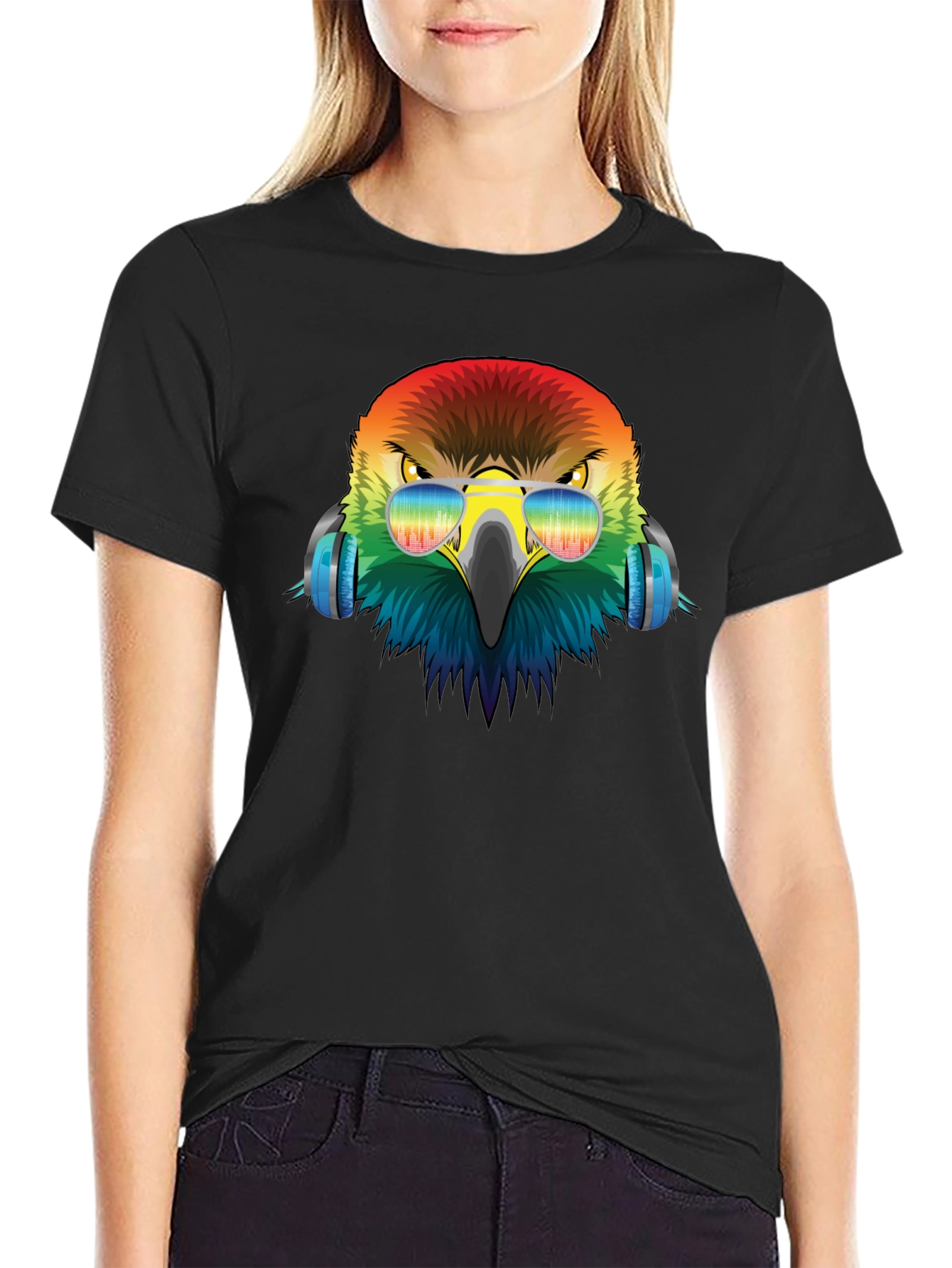 Cool Eagle Rainbow Headphones Graphic Tee
