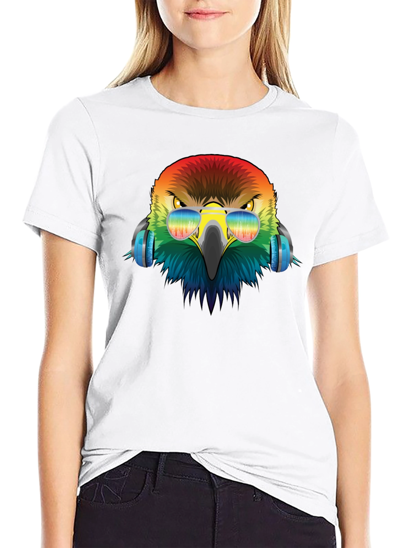 Cool Eagle Rainbow Headphones Graphic Tee