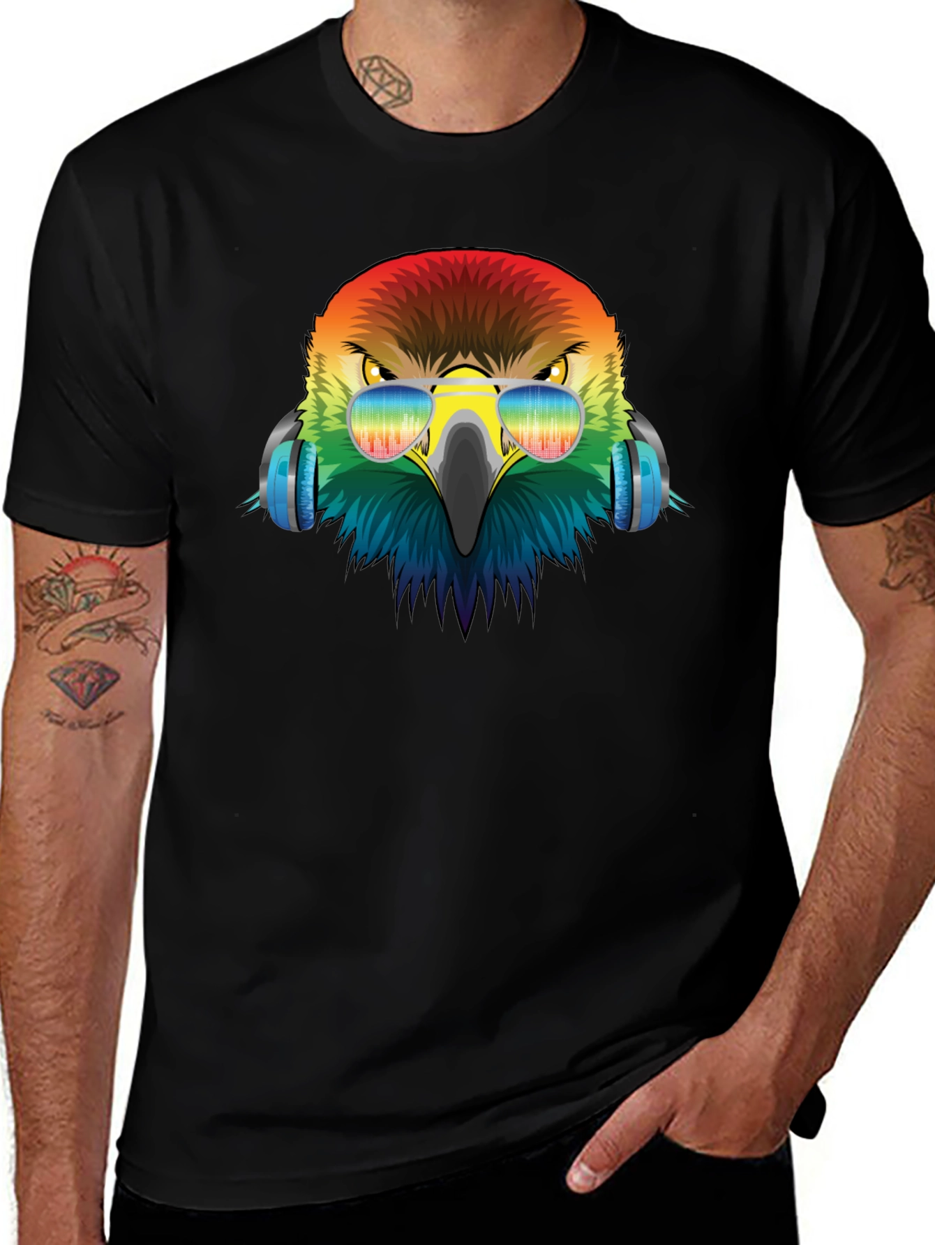 Cool Eagle Rainbow Headphones Graphic Tee