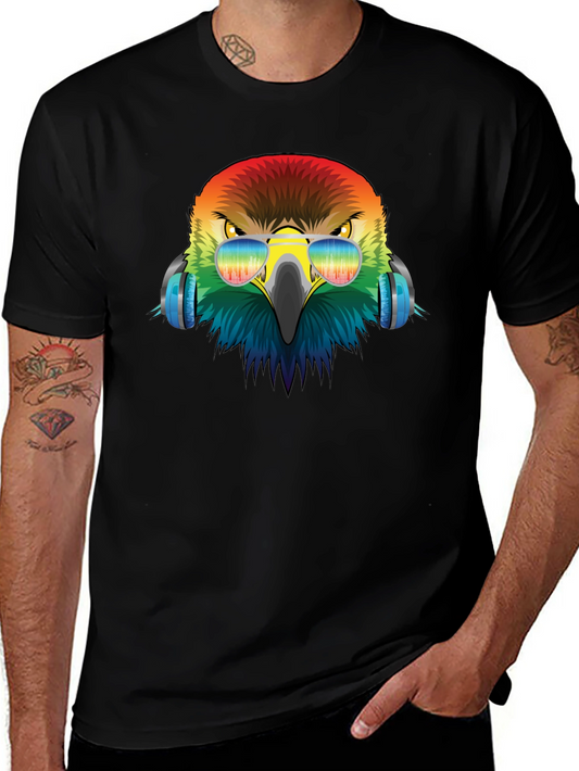 Cool Eagle Rainbow Headphones Graphic Tee