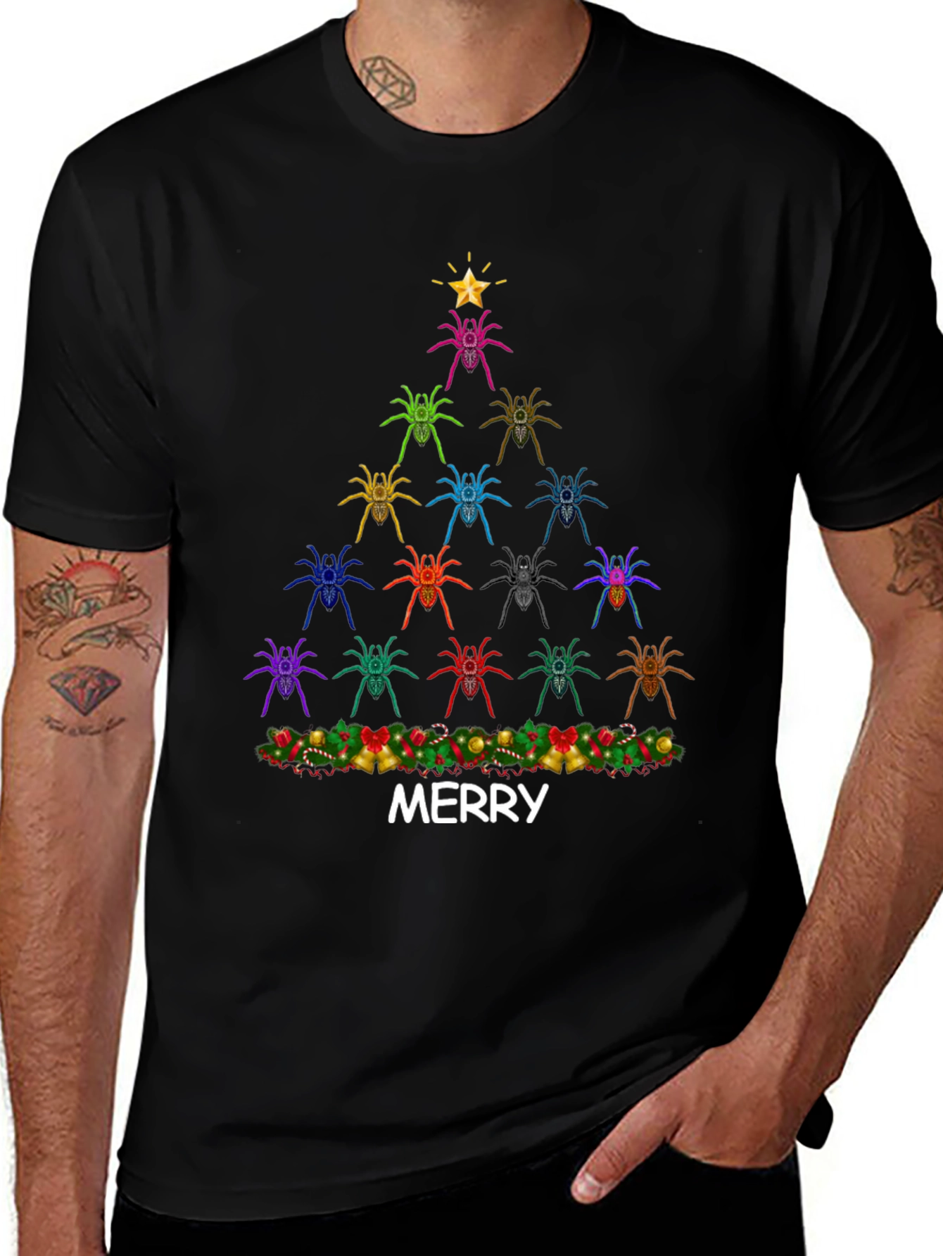 Spider Christmas Tree Graphic Tee - Merry Christmas