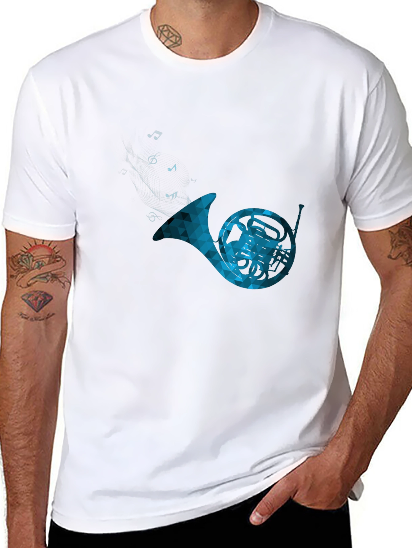 French Horn Graphic Tee - Music Lovers T-Shirt