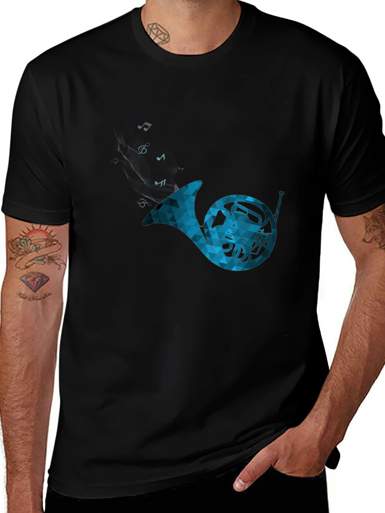 French Horn Graphic Tee - Music Lovers T-Shirt