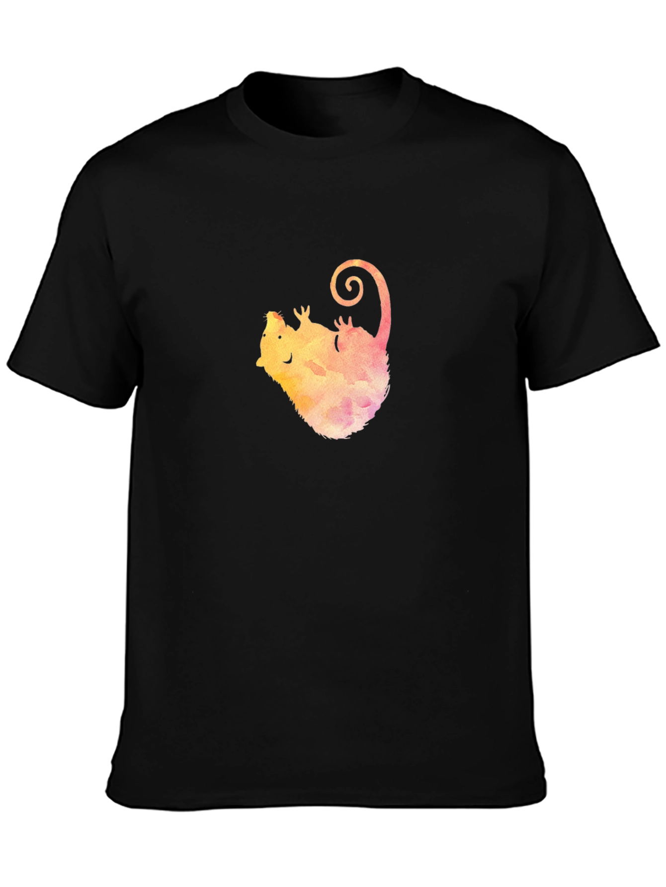 Watercolor Opossum Black T-Shirt