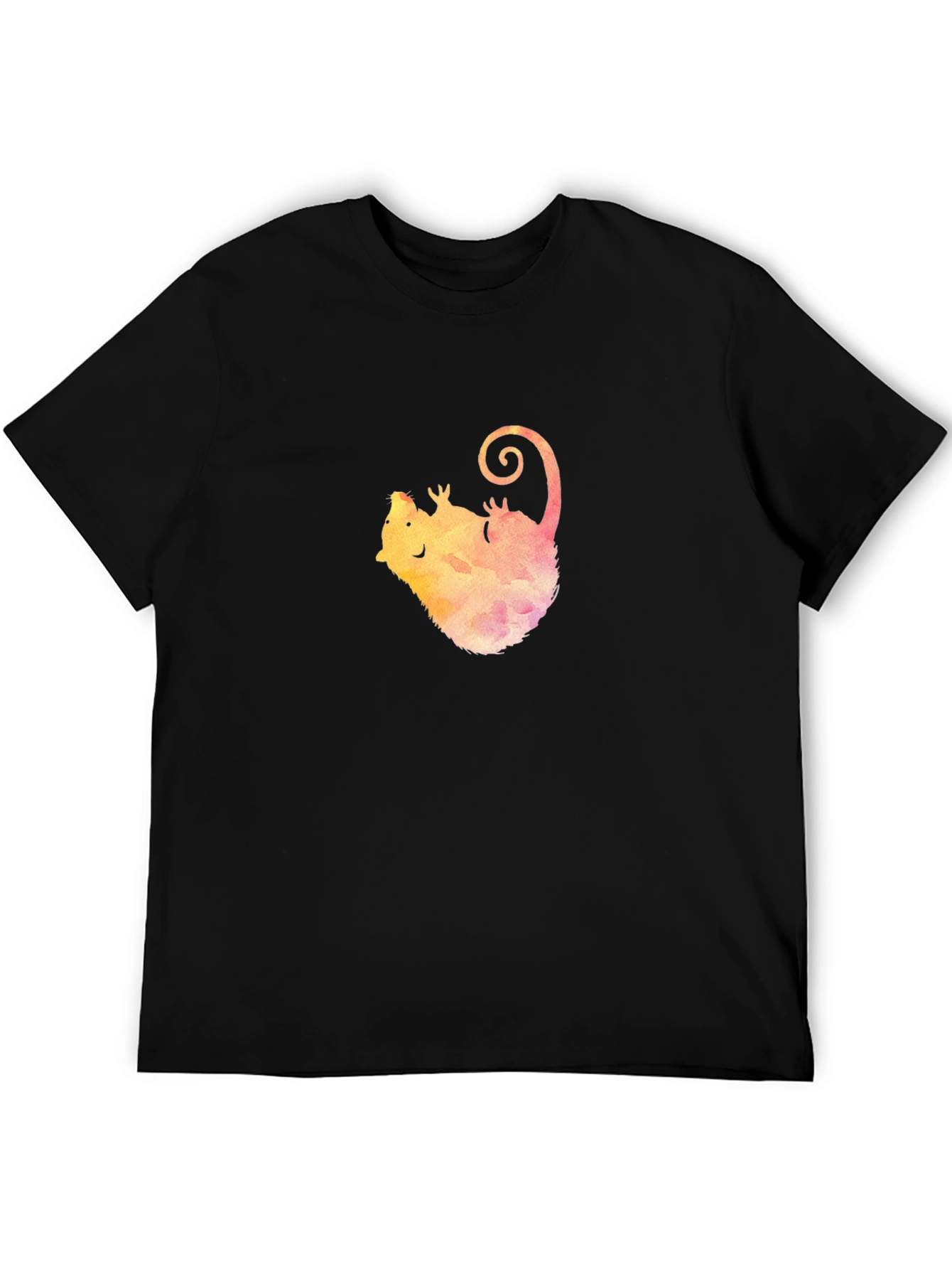 Watercolor Opossum Black T-Shirt